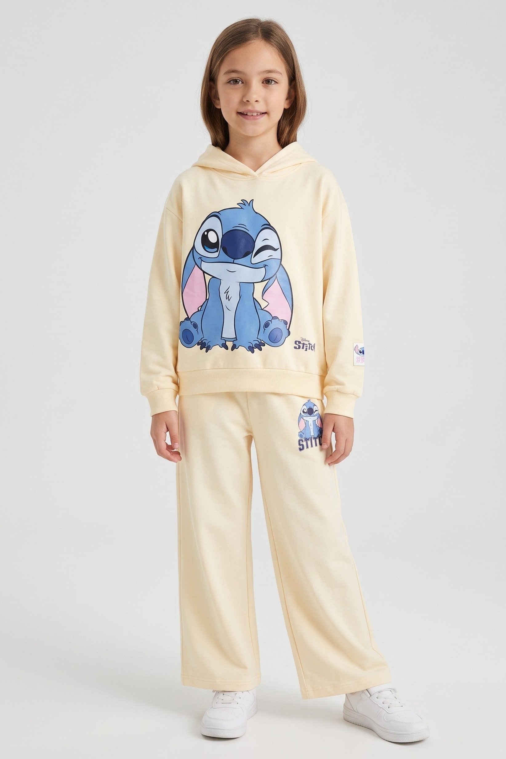 Kids Girl 2 Pieces Lilo And Stitch Hoodie And Pants Set, Cream