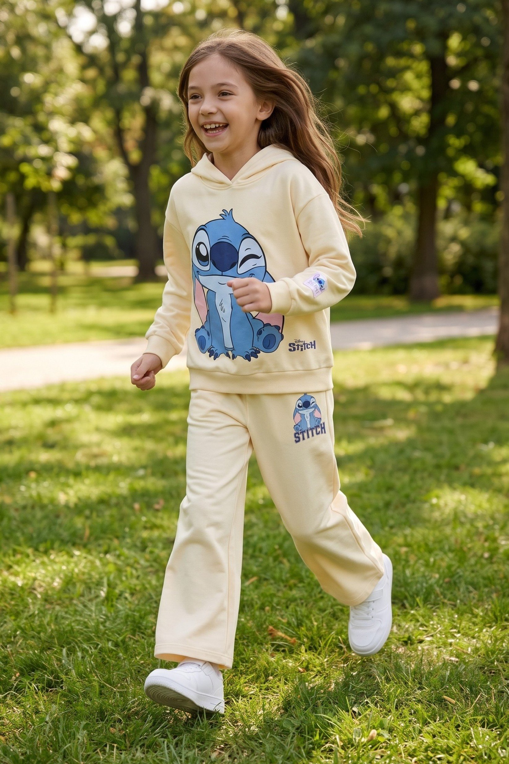 Kids Girl 2 Pieces Lilo And Stitch Hoodie And Pants Set, Cream