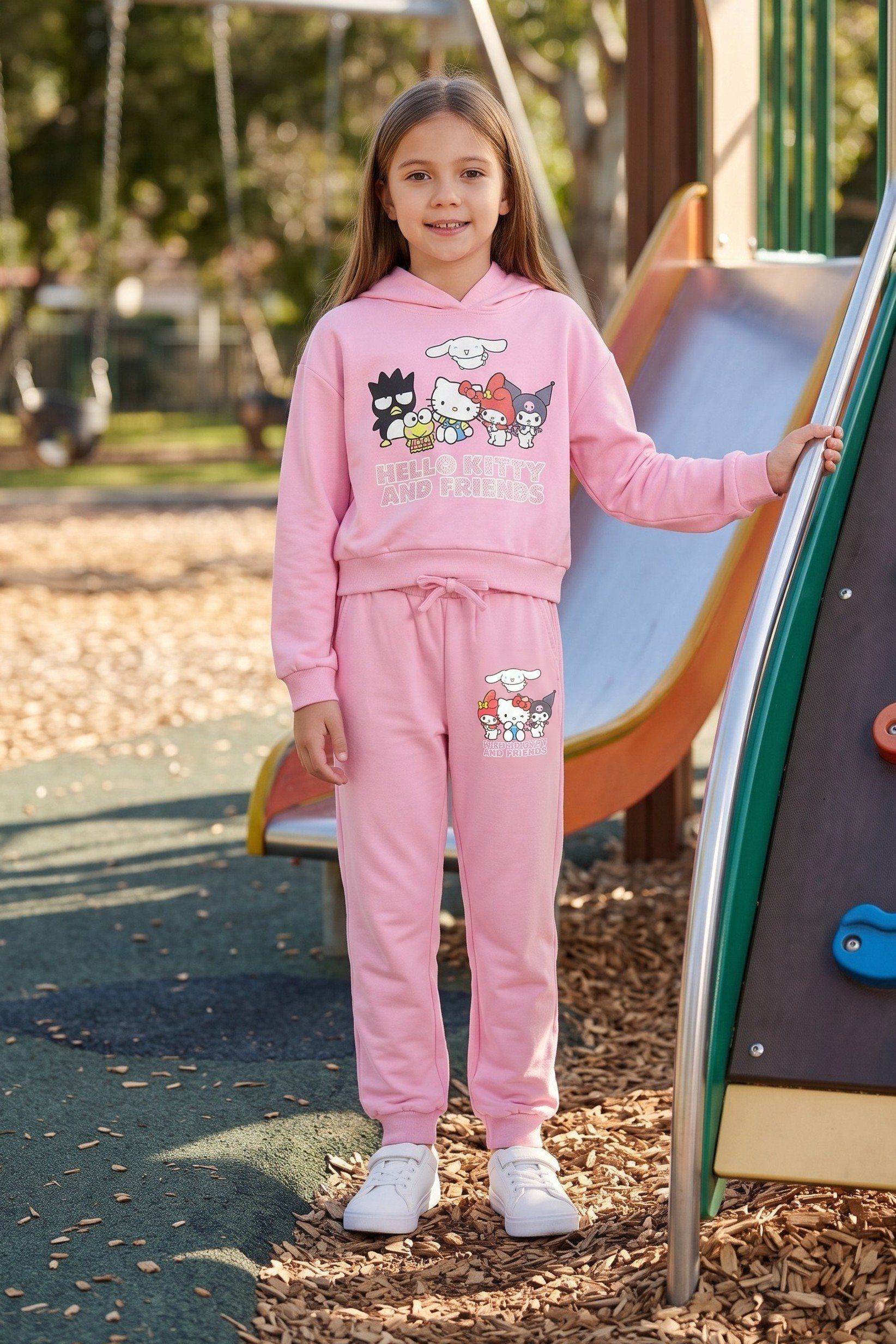 Kids Girl 2 Pieces Hello Kitty And Friend Hoodie And Pants Set, Pink