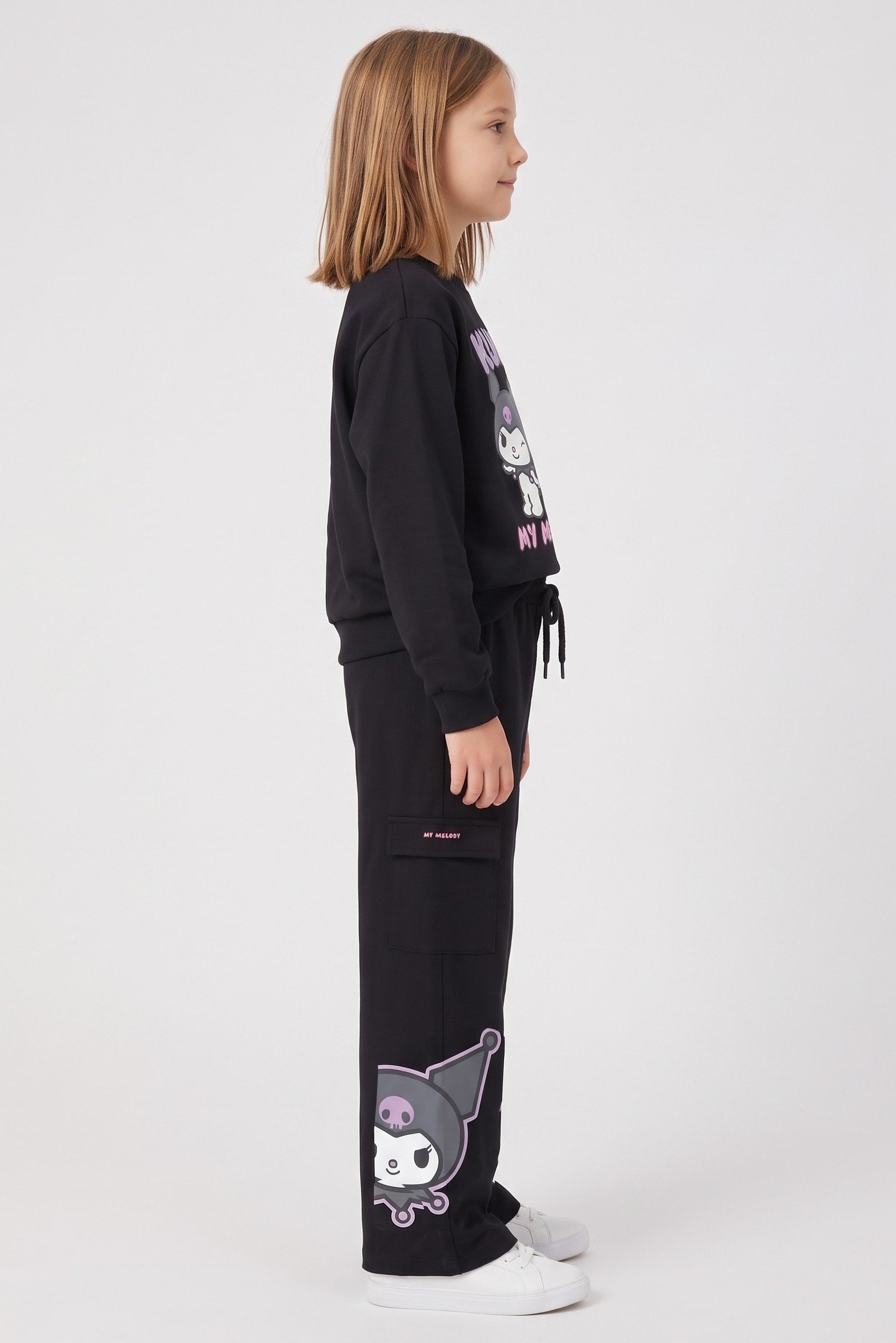 Kids Girl 2 Pieces Hello Kitty And Friend Sweatshirt And Pants Set, Black