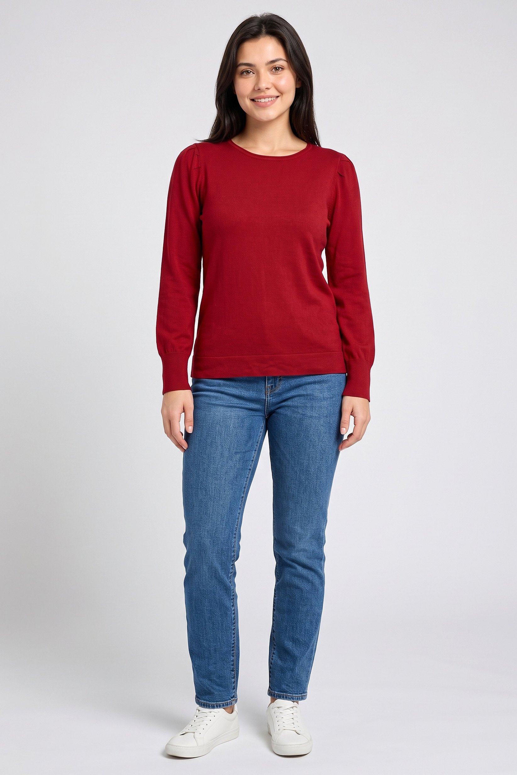 Women Plus Size Crew Neck Solid Sweater, Maroon