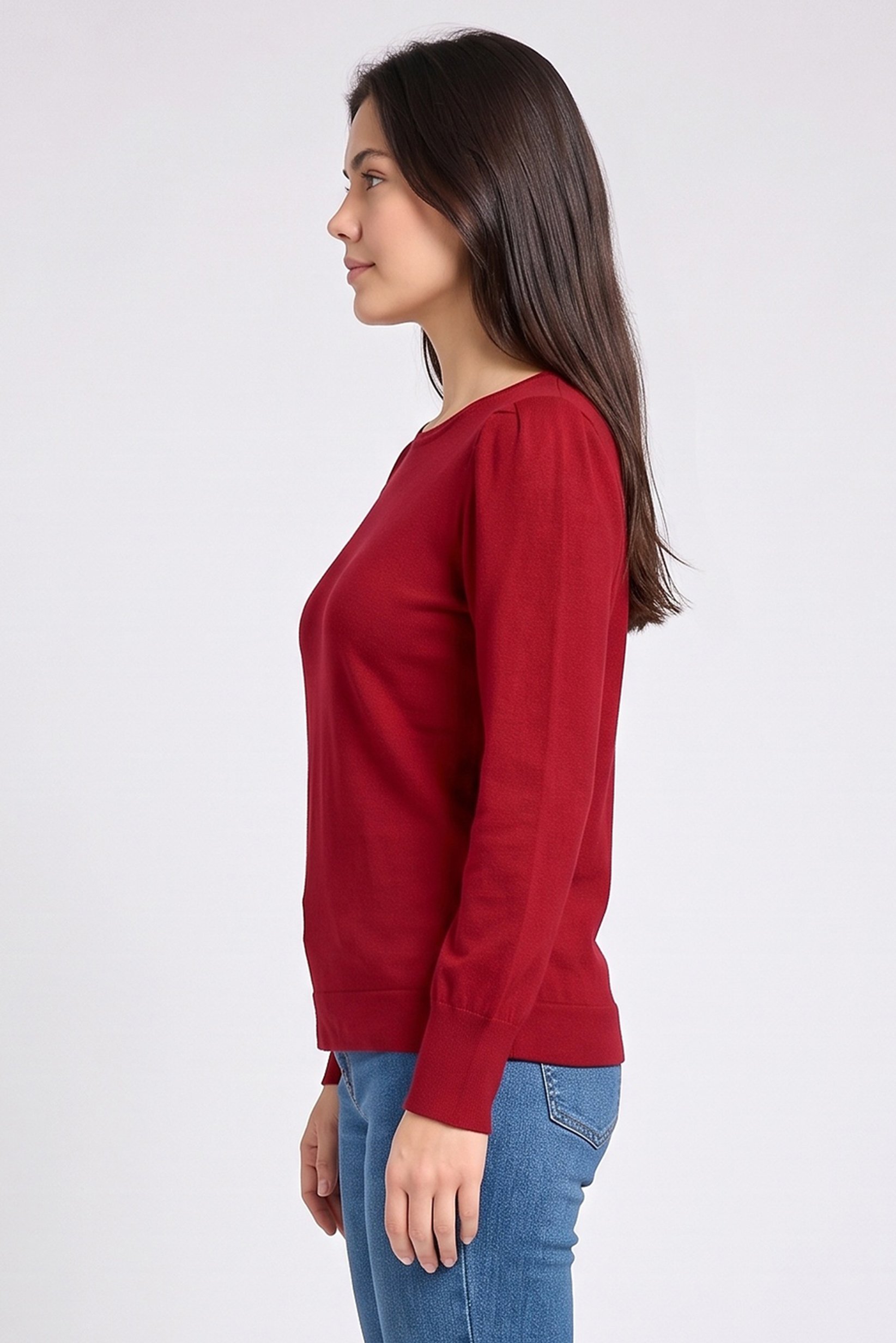 Women Plus Size Crew Neck Solid Sweater, Maroon