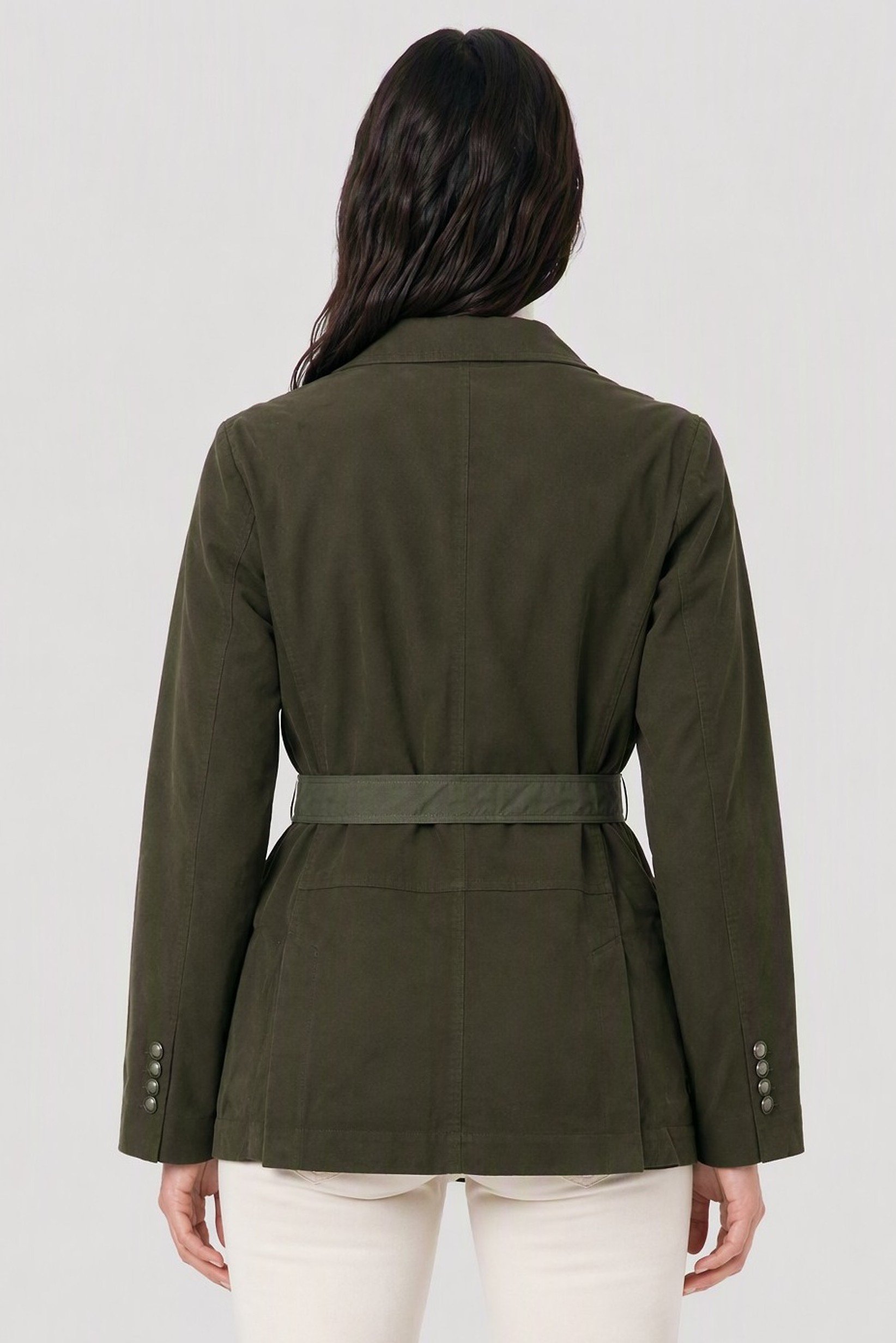 Women Textured Belted Jacket Shirt, Olive