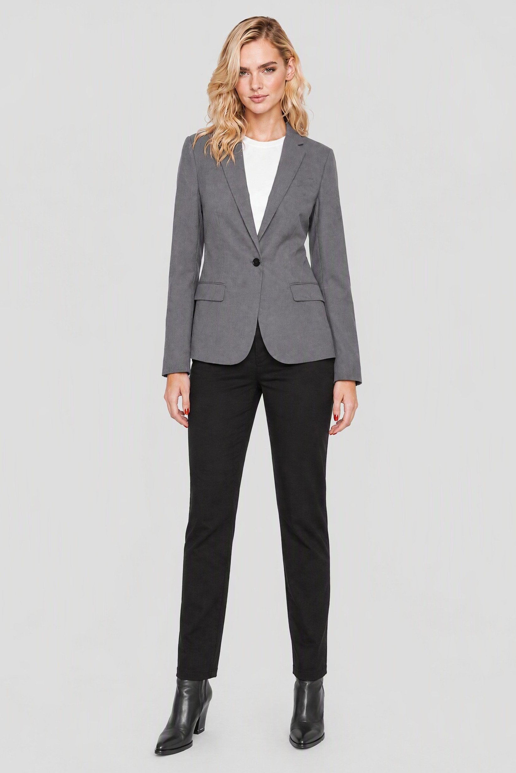 Women Regular Fit Plain Casual Blazer, Grey