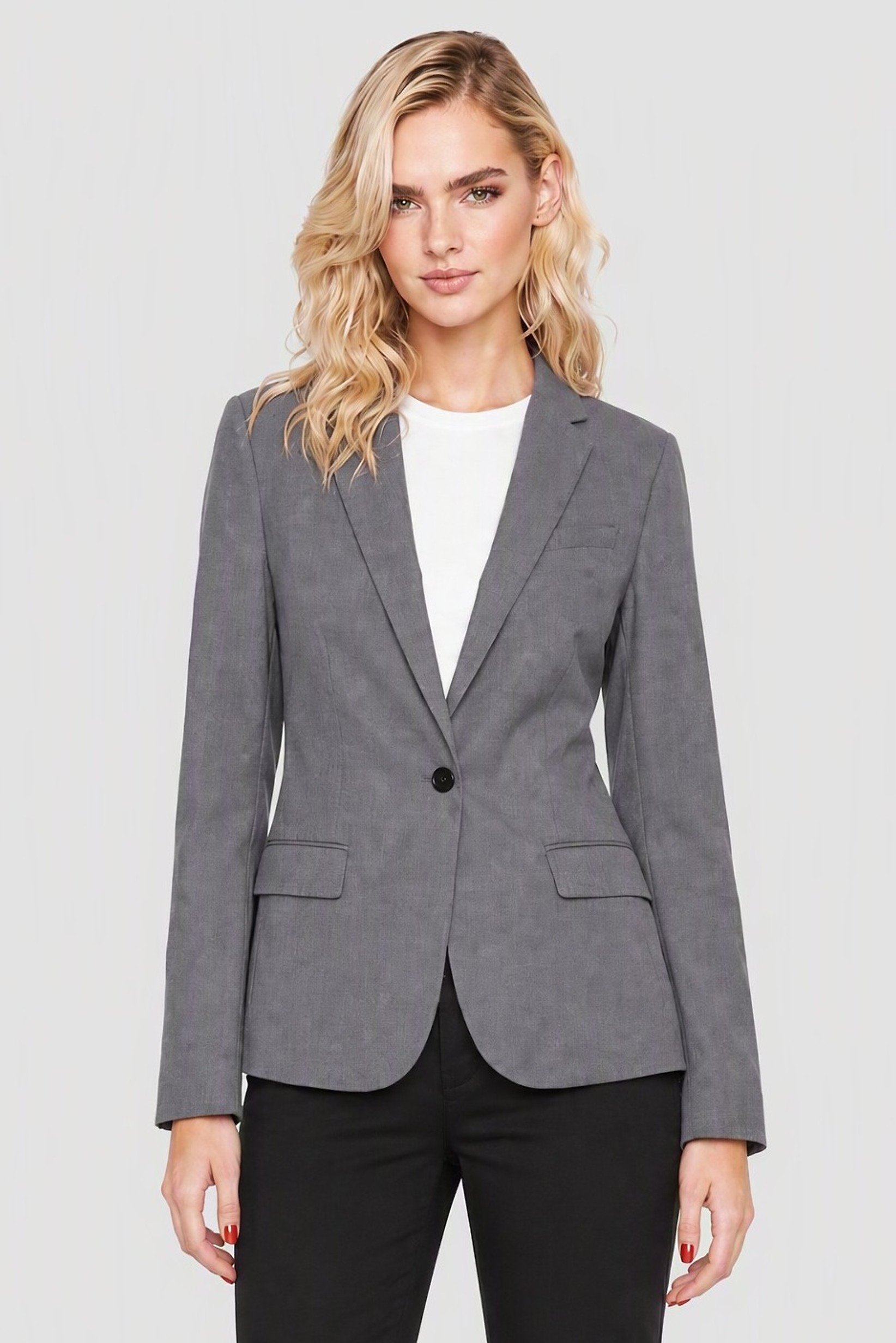 Women Regular Fit Plain Casual Blazer, Grey