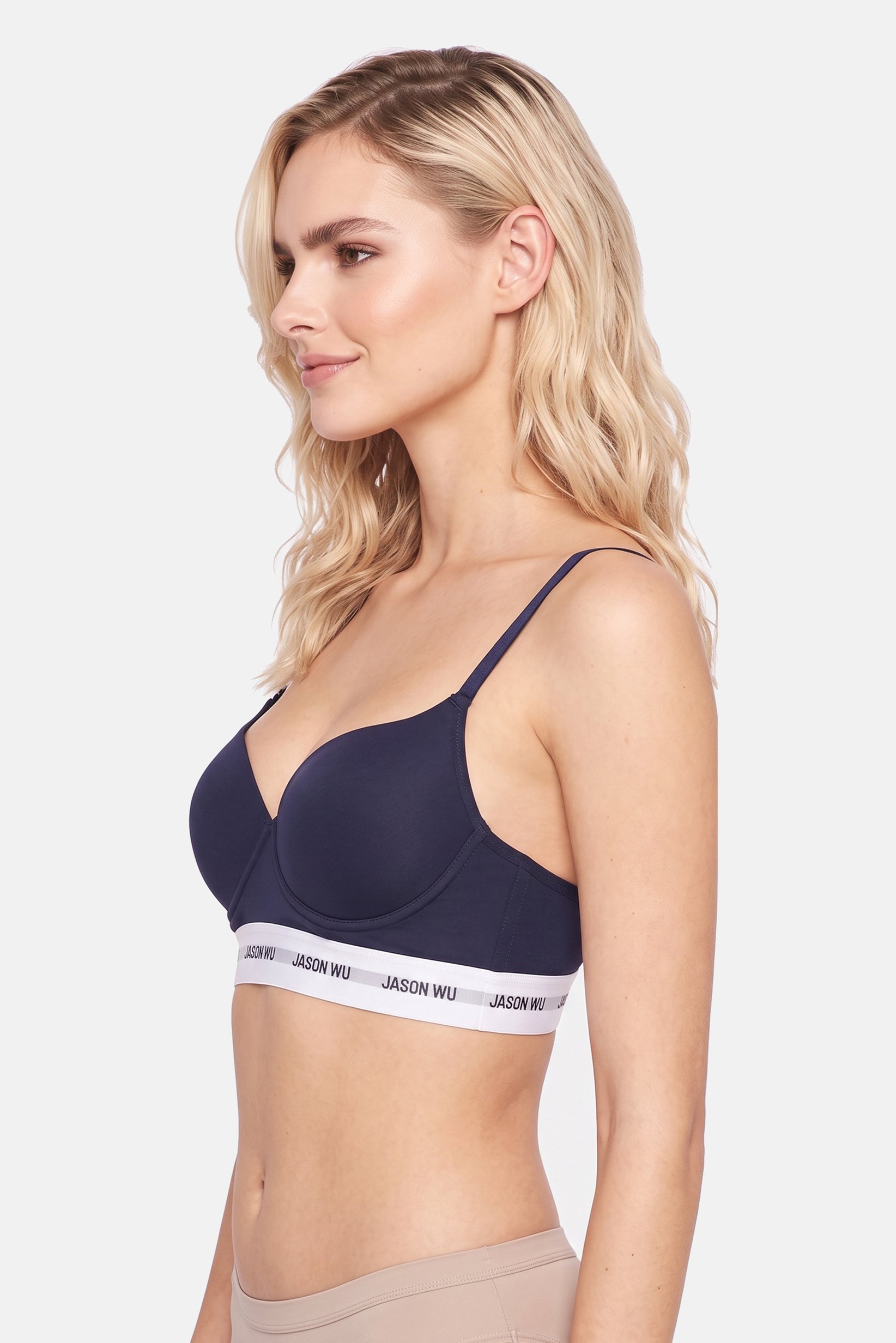 Women Brand Logo Padded Bra, Navy