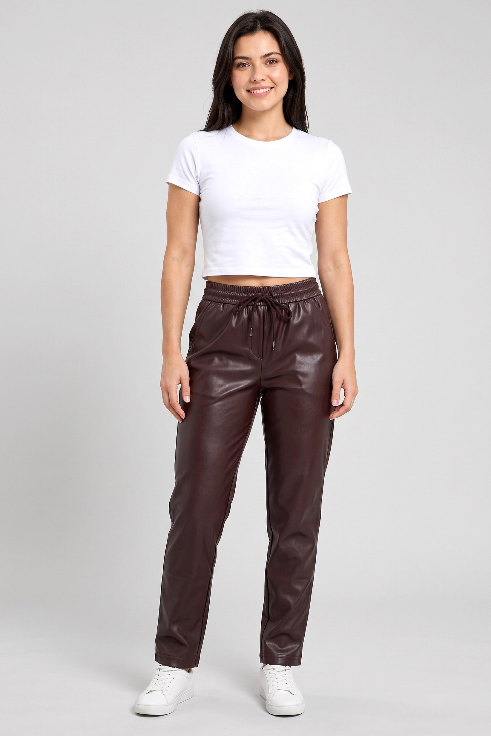 Women Solid Straight Leg Pants, Brown