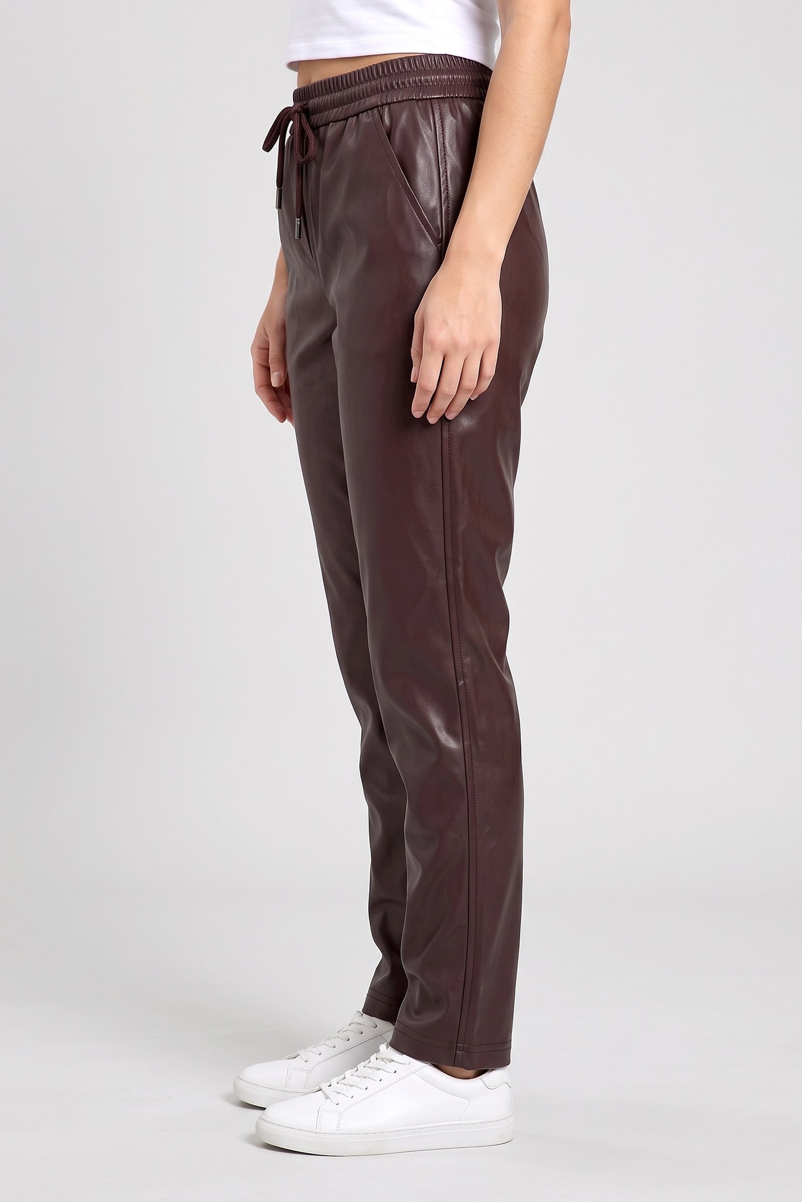 Women Solid Straight Leg Pants, Brown