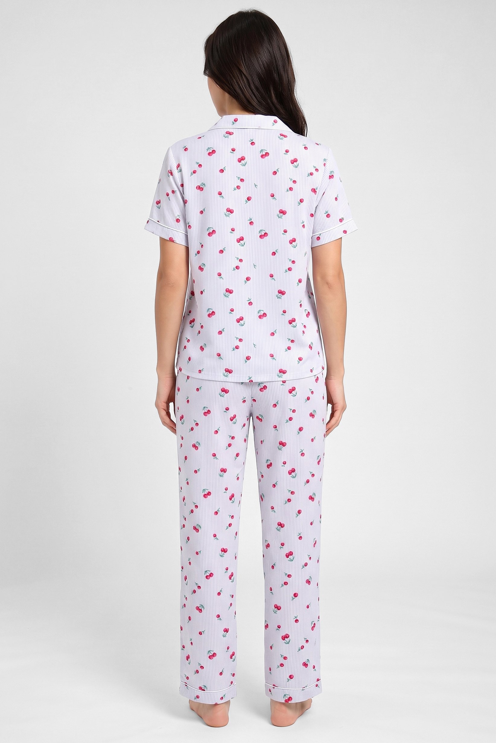 Women 2 Pieces Allover Print Short Sleeve Shirt With Pants Sleepwear Set, Multicolor