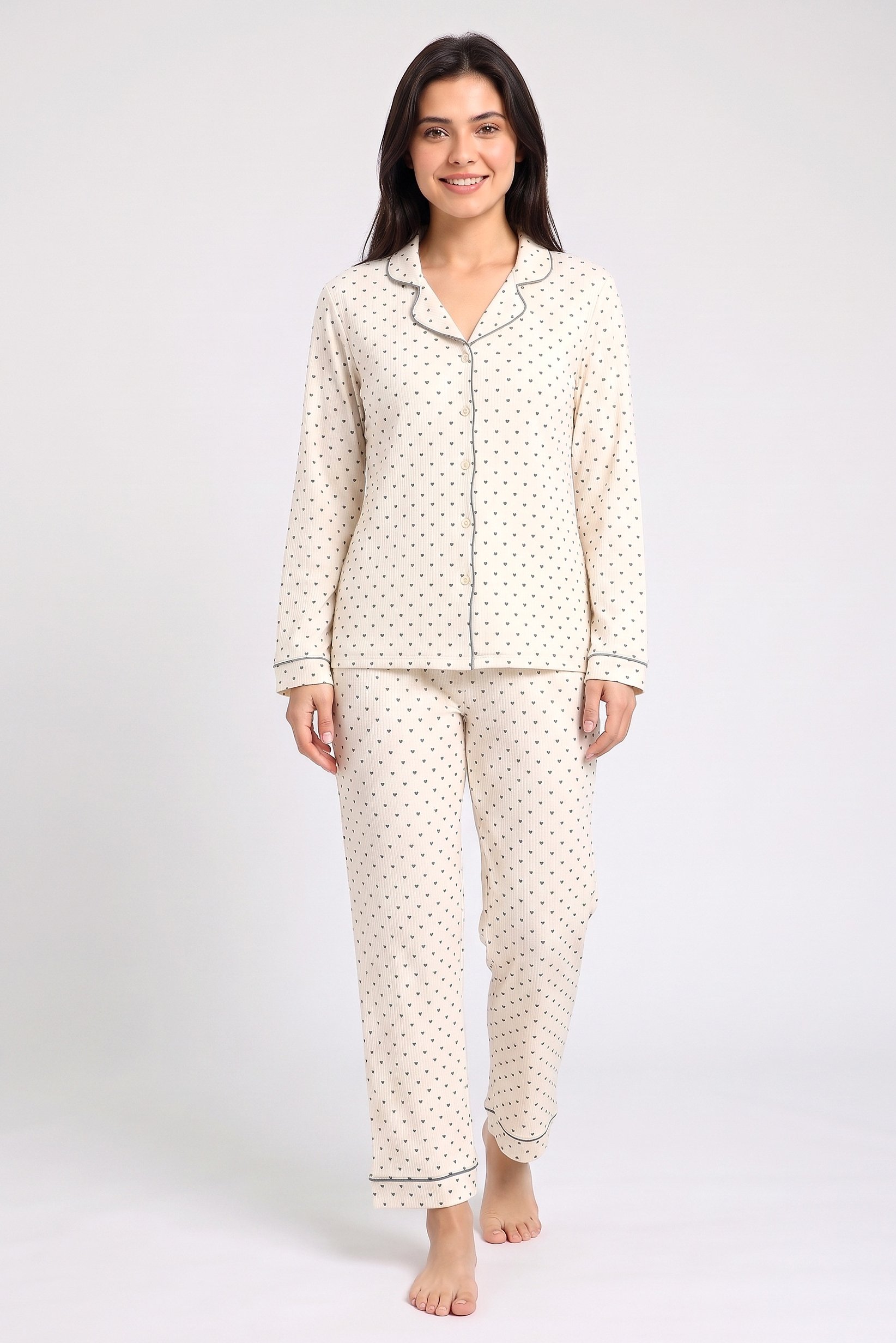 Women 2 Pcs Allover Print Long Sleeve Pyjama Top And Pants Pyjama Set, Multicolor
