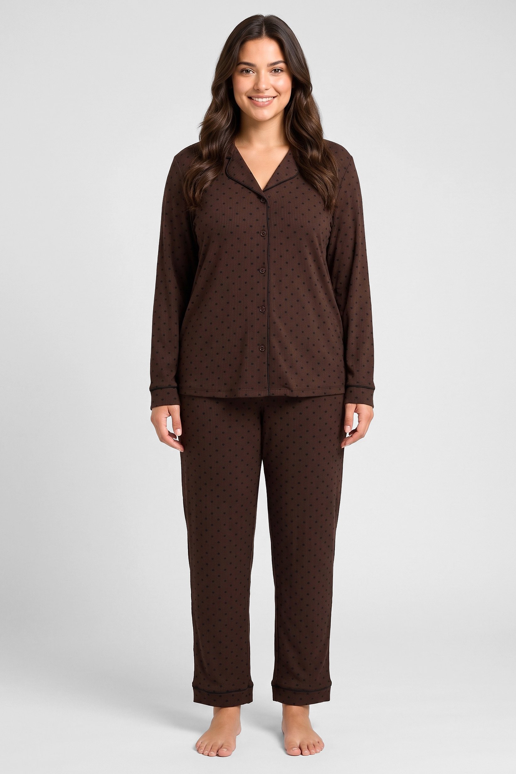 Women 2 Pieces Allover Print Long Sleeve Shirt With Pants Sleepwear Set, Multicolor
