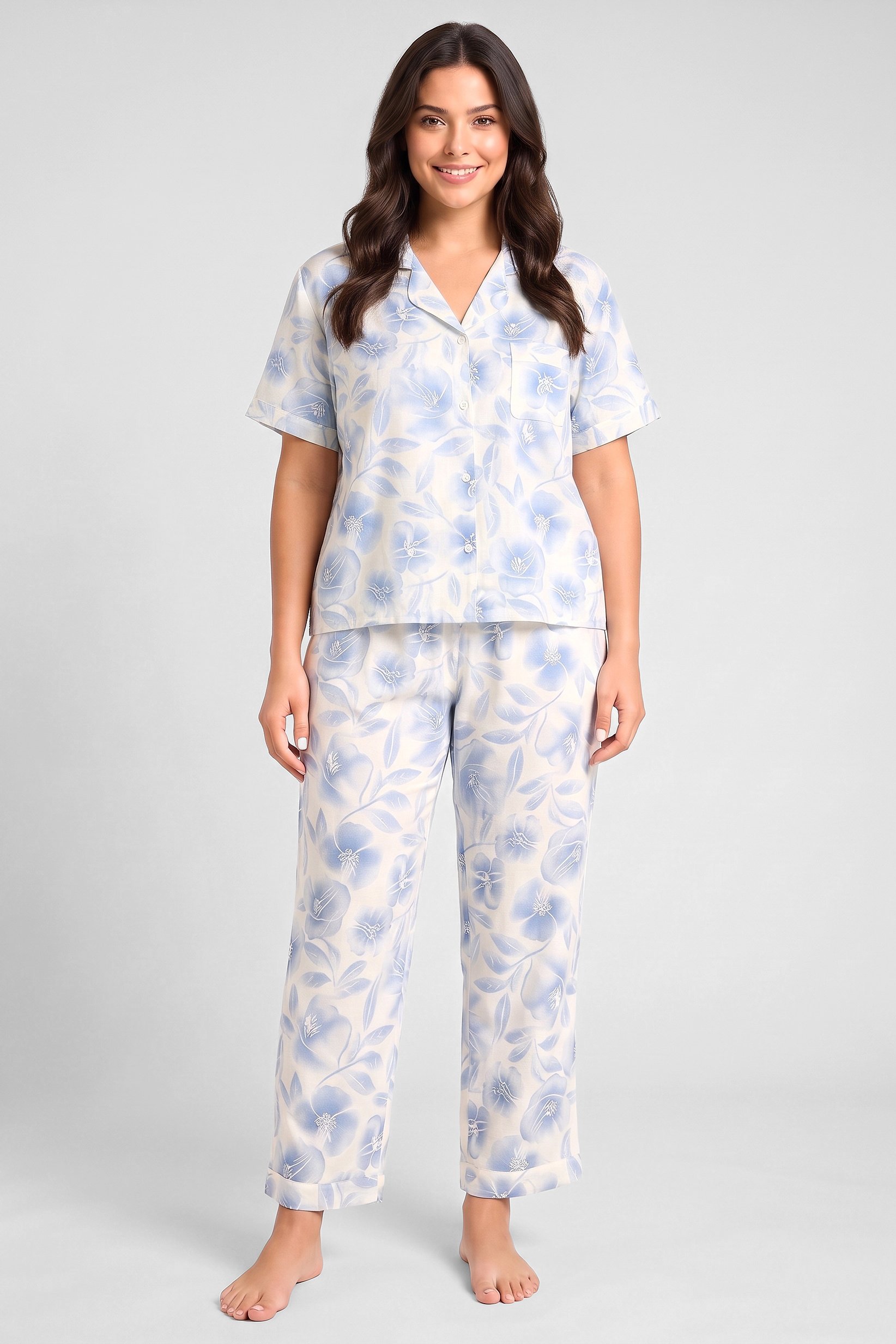 Women 2 Pieces Floral Print Top And Pant Pajama Set, Multticolor