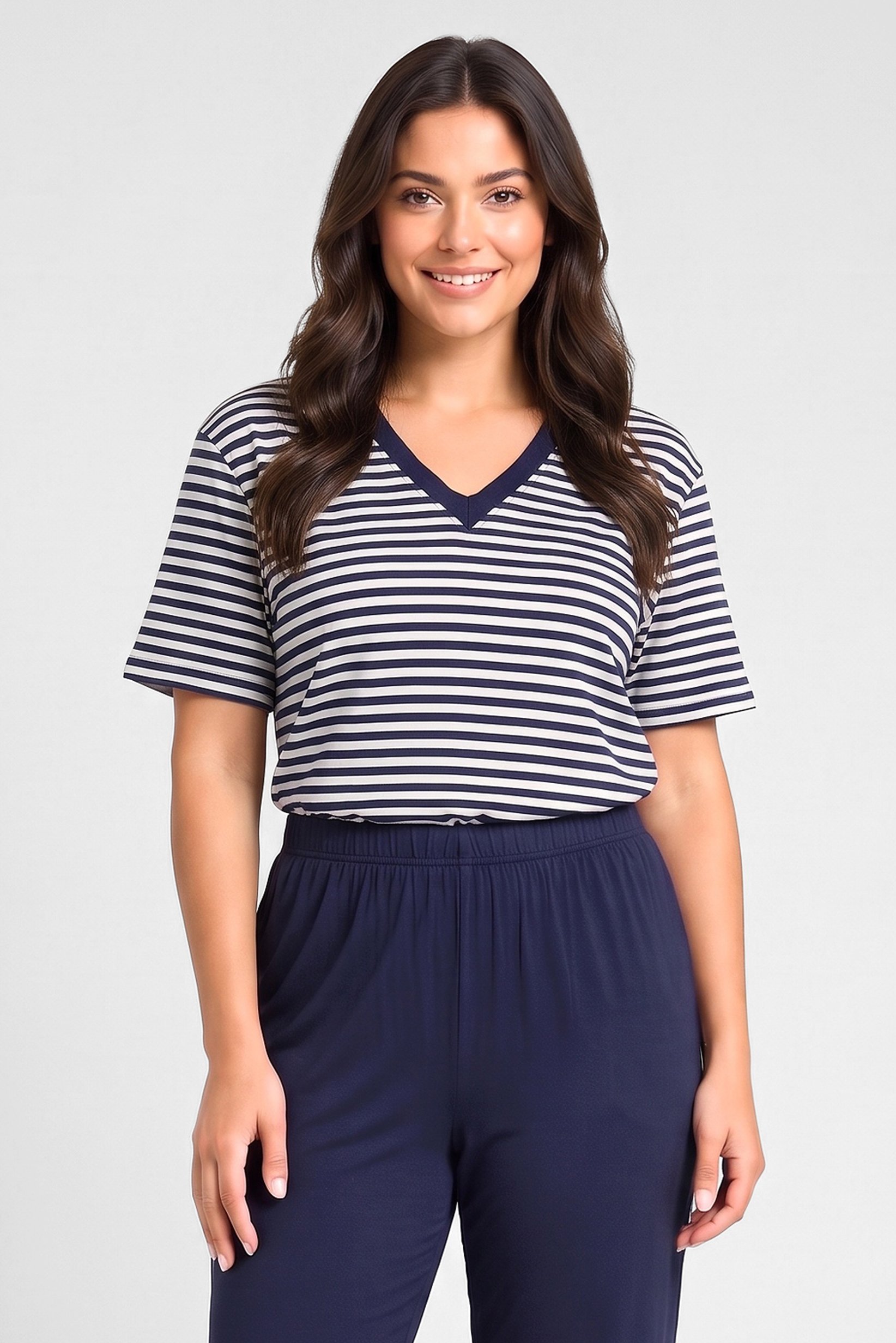 Women 2 Pieces Stripe Top And Bottom Pyjama Set, Multicolor