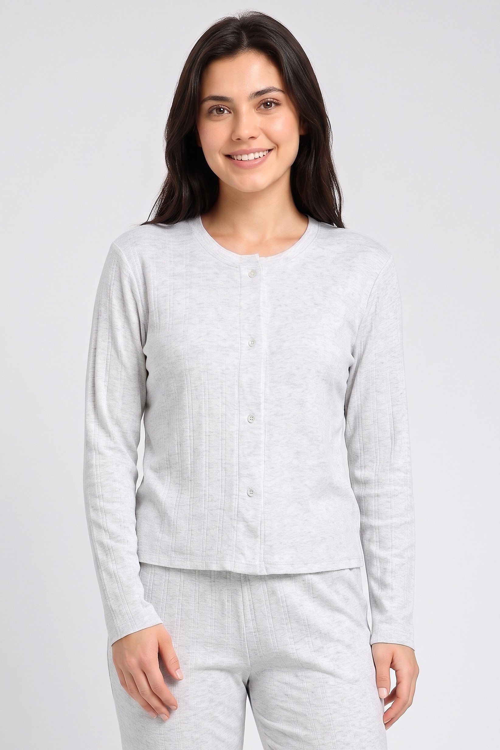 Women 2 Pieces Textured Top and Pants Pajama Set, Grey