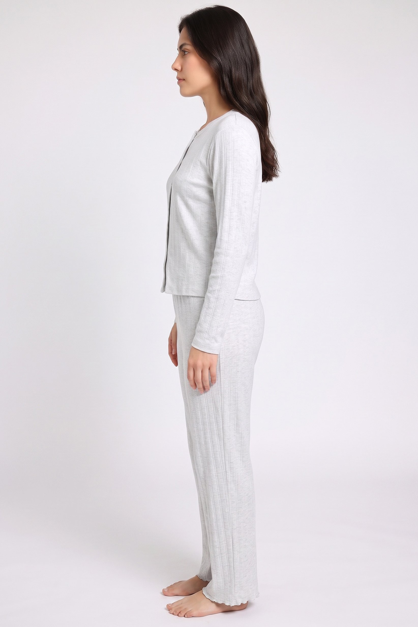 Women 2 Pieces Textured Top and Pants Pajama Set, Grey