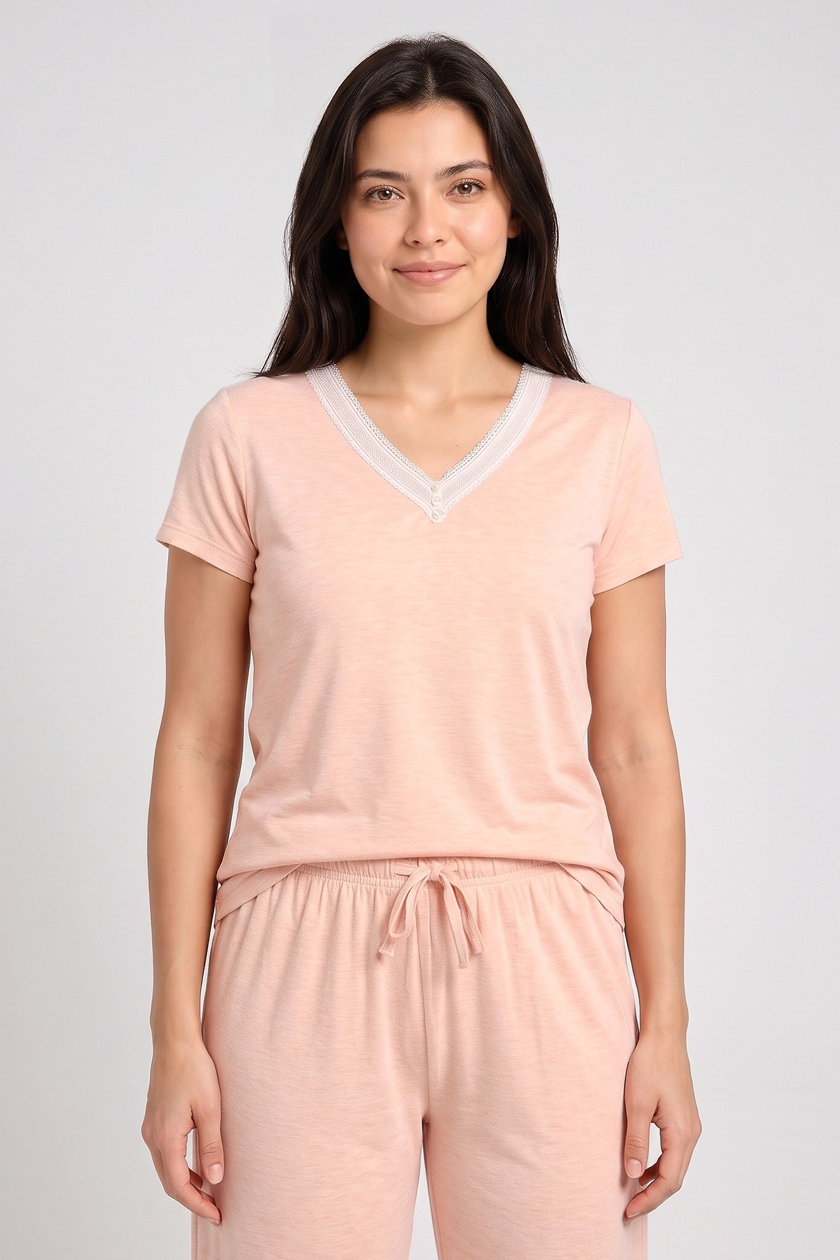 Women 2 Pieces Heather Top And Bottom Pyjama Set, Heather Pink