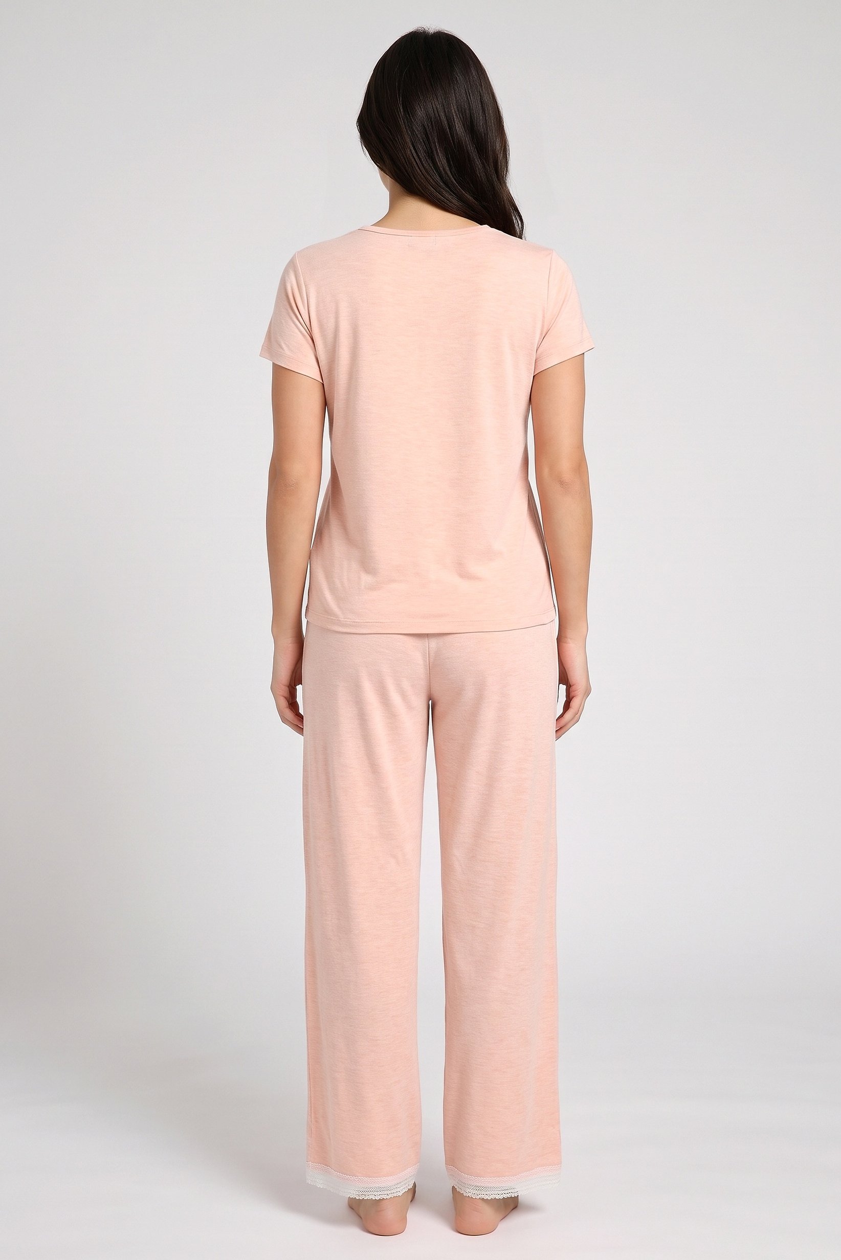 Women 2 Pieces Heather Top And Bottom Pyjama Set, Heather Pink