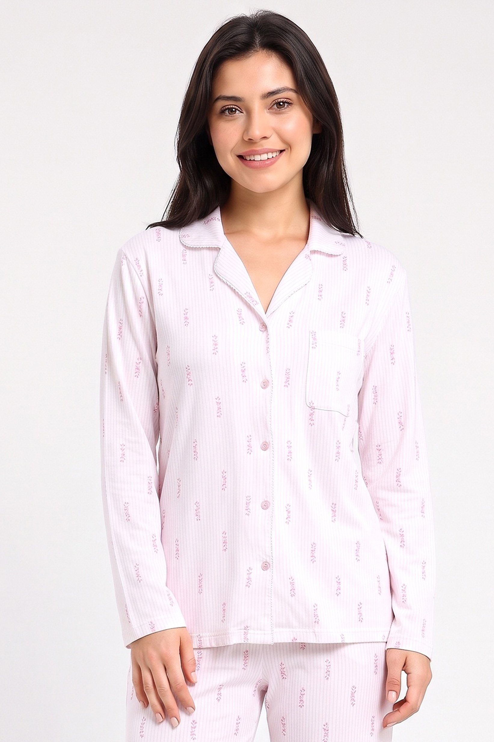 Women 2 Pcs Floral Print Long Sleeve Pyjama Top And Pants Set, Multicolor