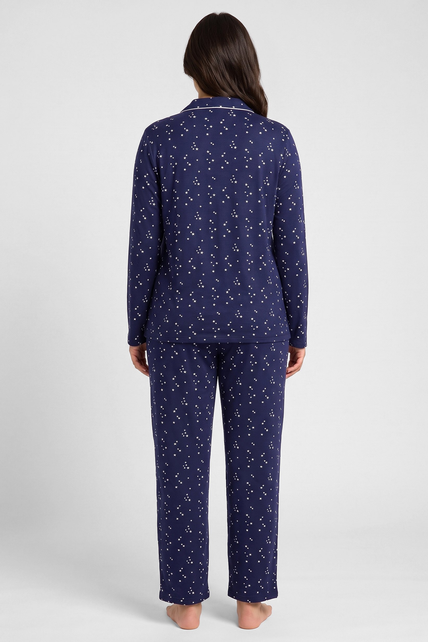 Women 2 Pieces Allover Print Long Sleeve Top And Bottom Pyjama Set, Navy