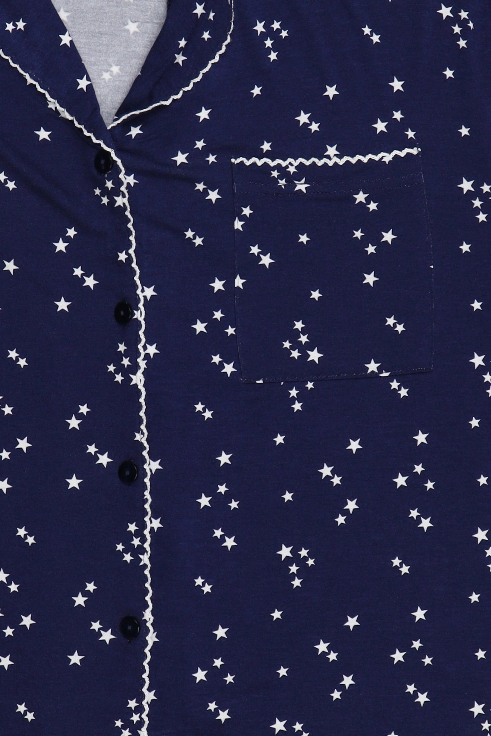 Women 2 Pieces Allover Print Long Sleeve Top And Bottom Pyjama Set, Navy