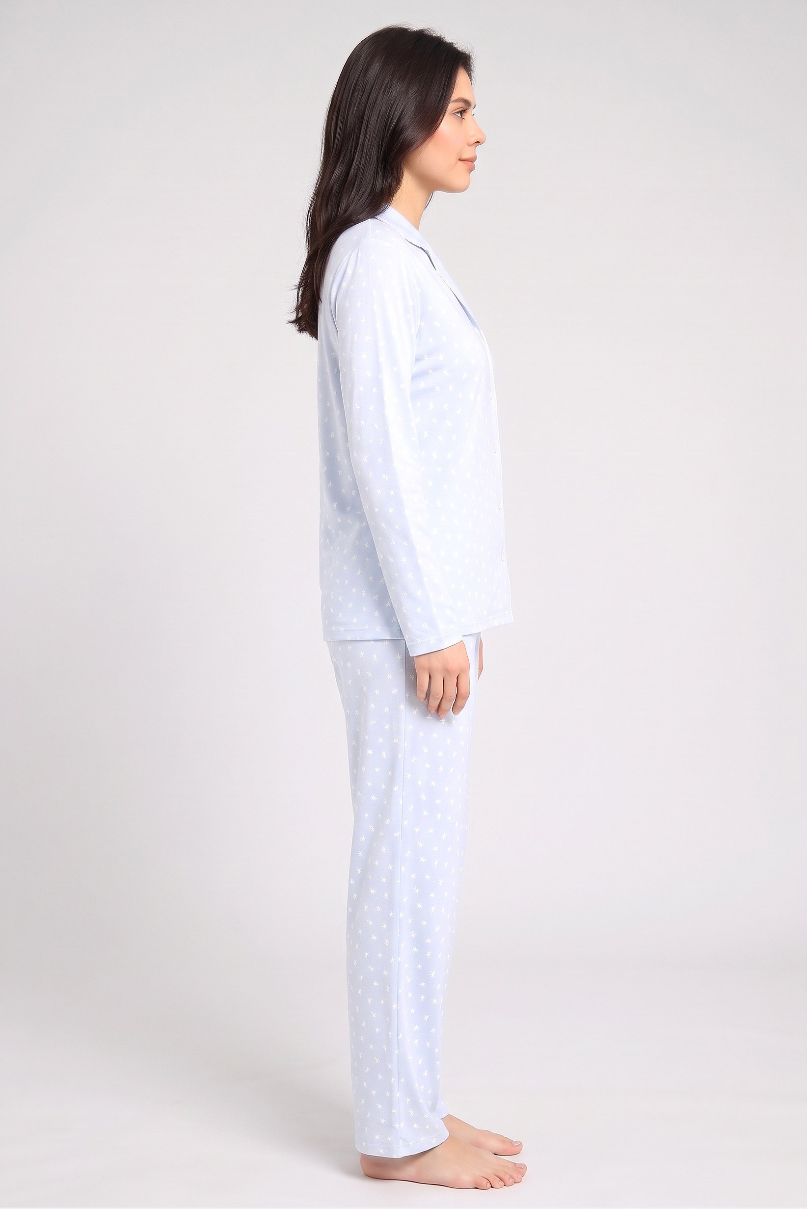 Women 2 Pieces Allover Print Long Sleeve Shirt With Pants Pyjama Set, Multicolor