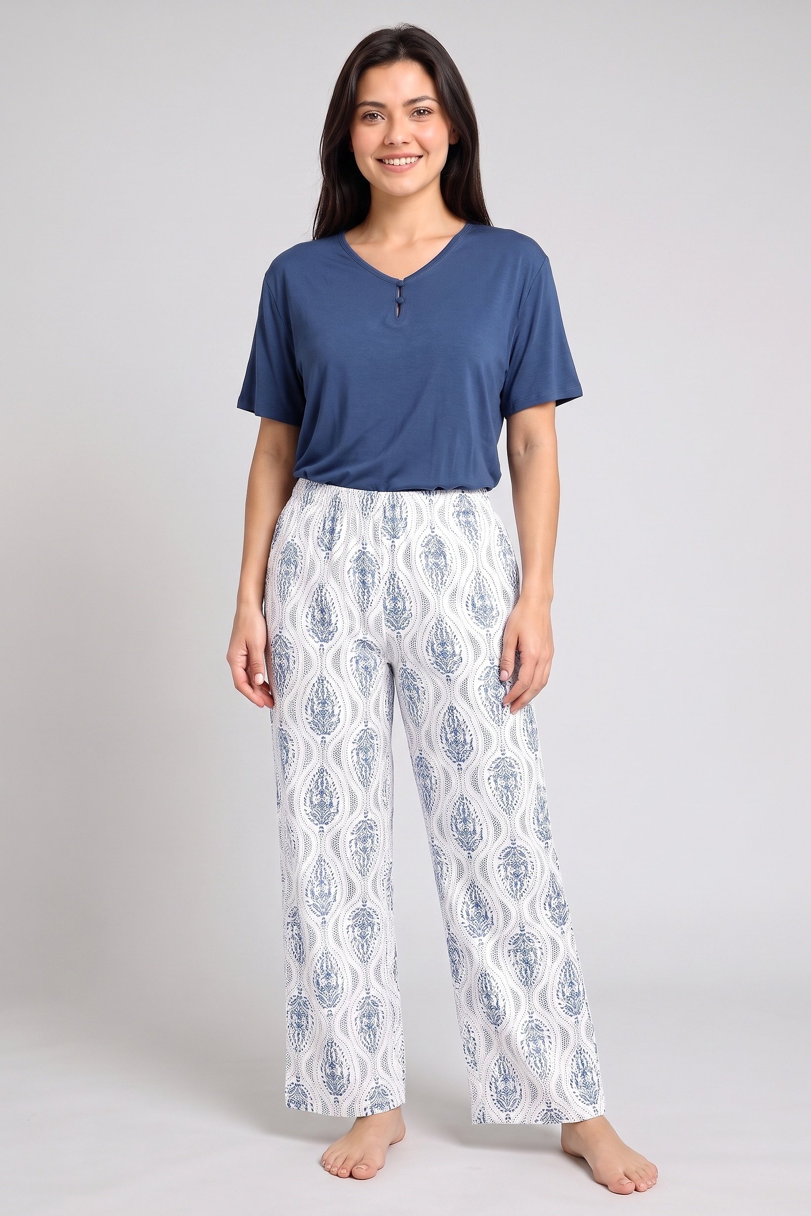 Women 2 Pieces Allover Print Top And Pants Pyjama Set, Multicolor