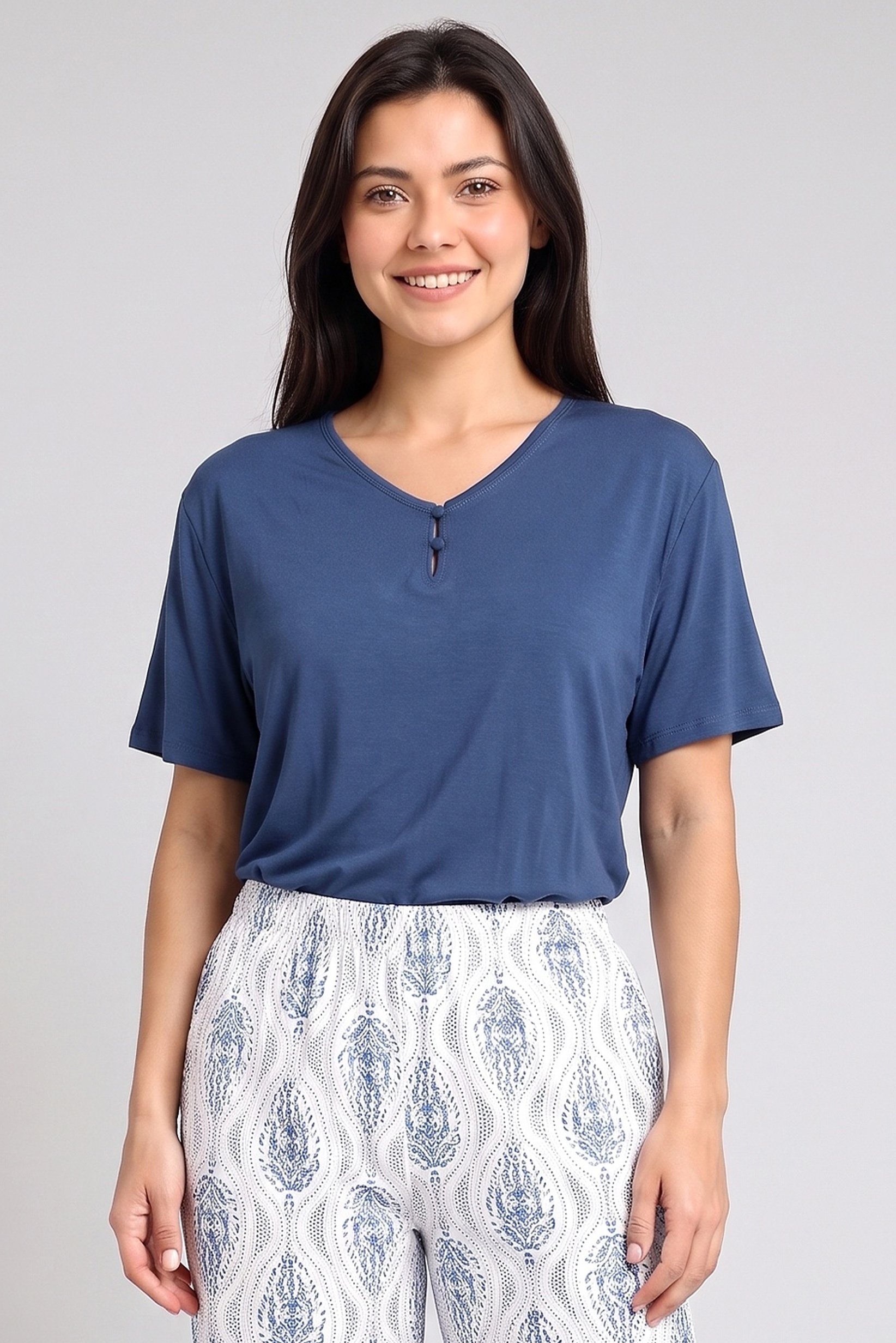 Women 2 Pieces Allover Print Top And Pants Pyjama Set, Multicolor