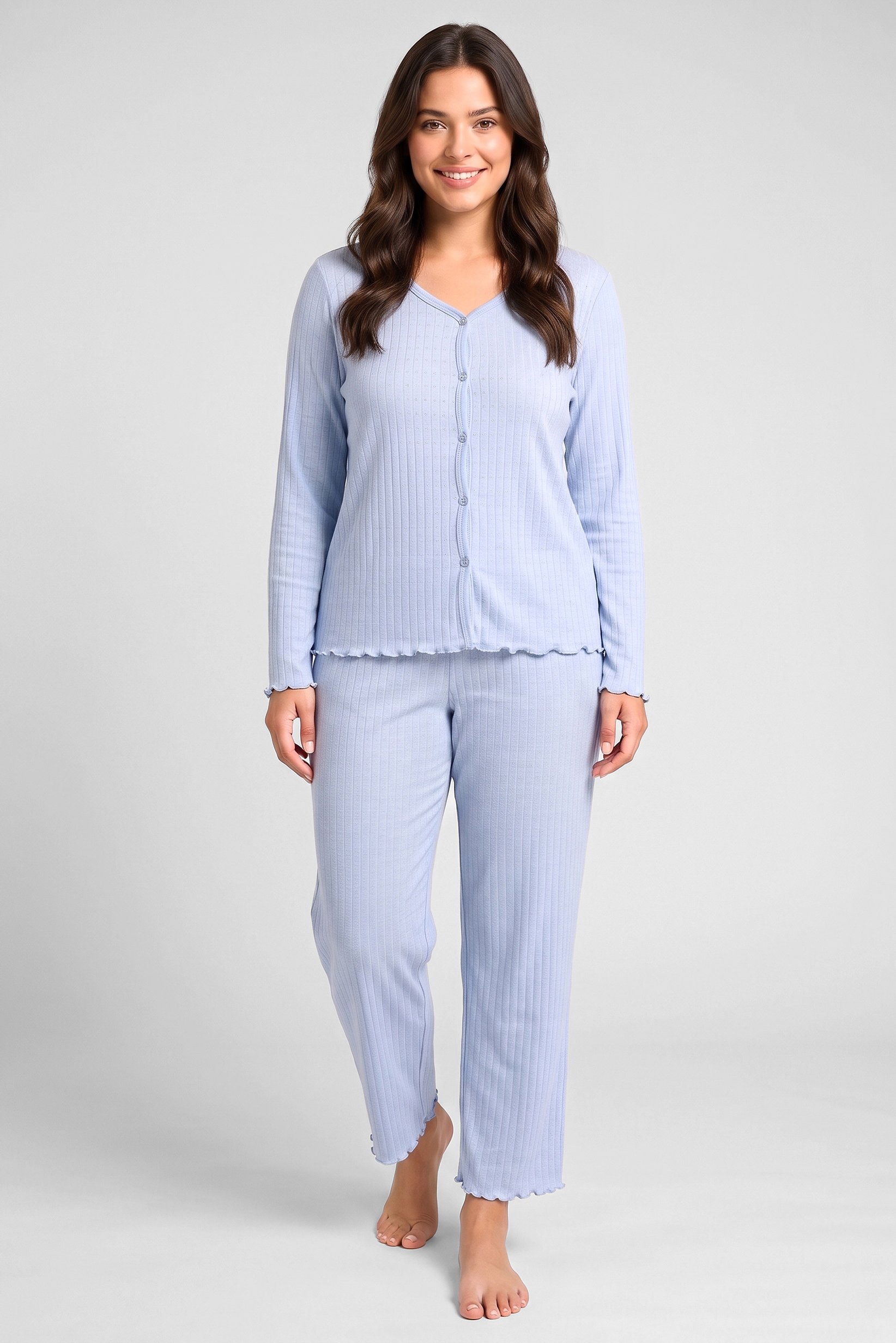 Women 2 Pieces Textured Top And Bottom Sleepwear Set, Blue