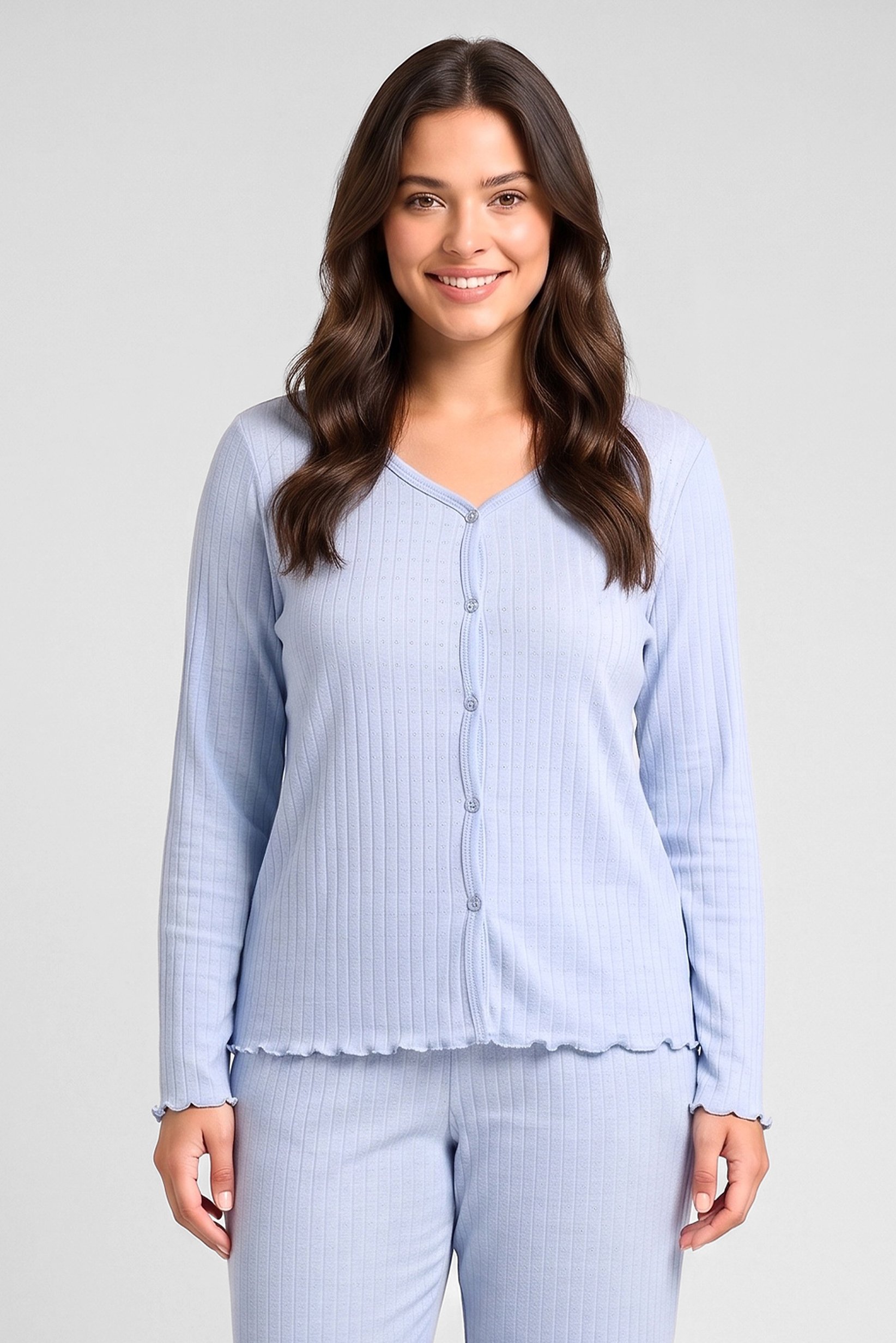 Women 2 Pieces Textured Top And Bottom Sleepwear Set, Blue