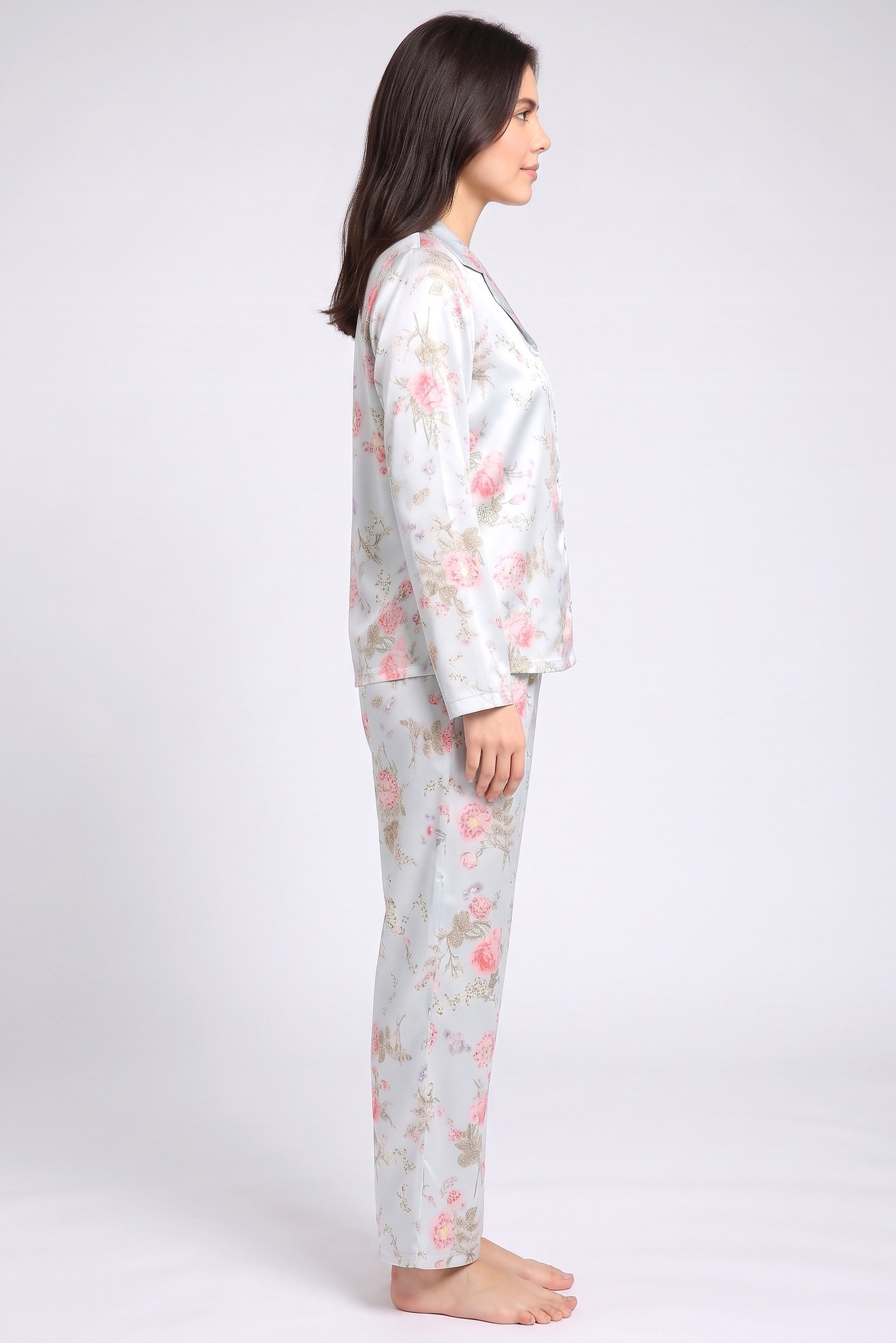 Women 2 Pcs Floral Print Long Sleeve Shirt And Bottom Pyjama Set, Multicolor