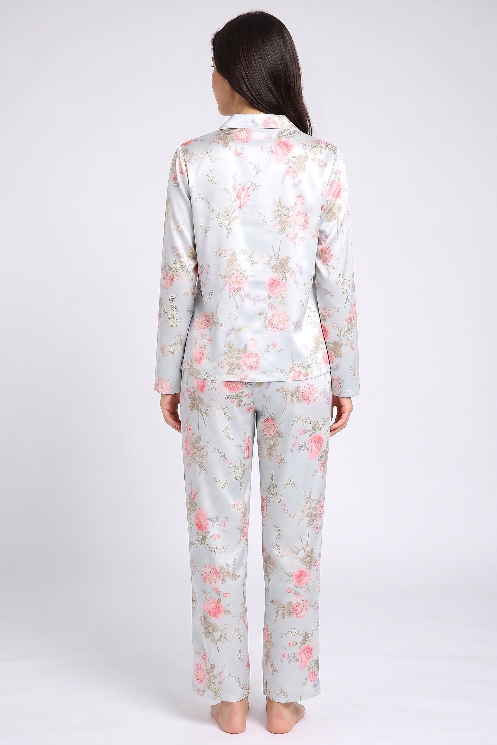 Women 2 Pcs Floral Print Long Sleeve Shirt And Bottom Pyjama Set, Multicolor