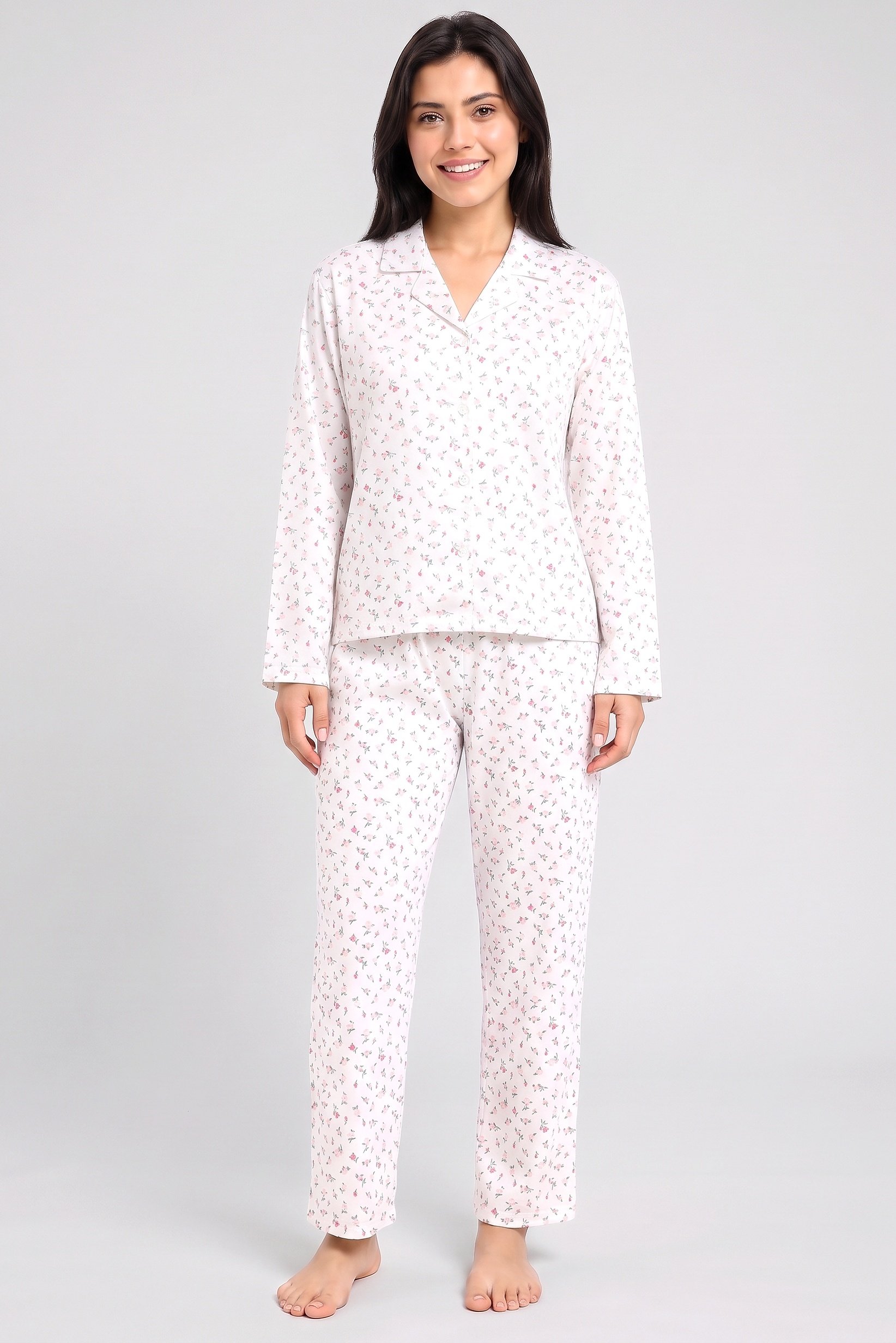 Women 2 Pcs Floral Print Long Sleeve Pyjama Top And Pants Set, Multicolor