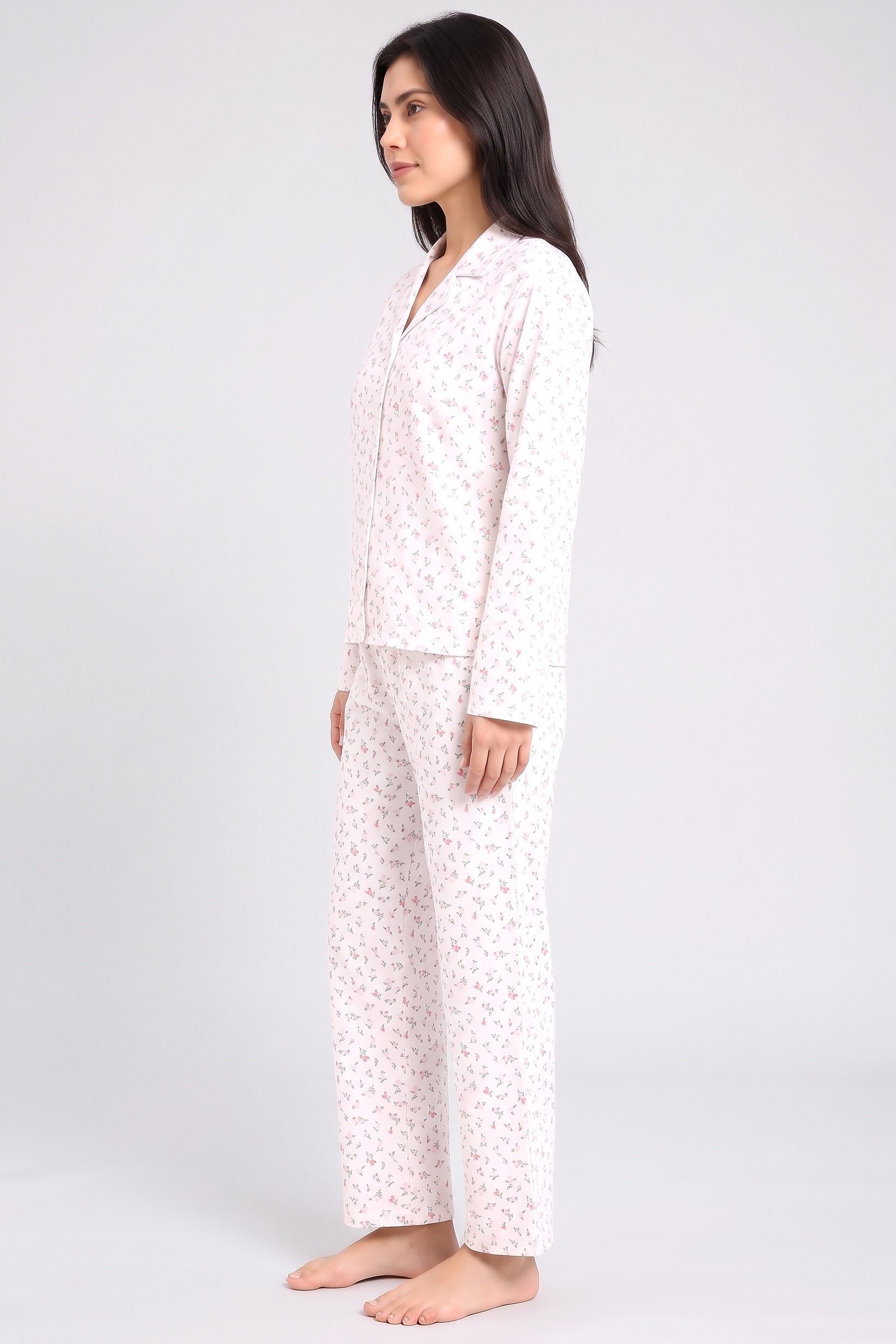 Women 2 Pcs Floral Print Long Sleeve Pyjama Top And Pants Set, Multicolor