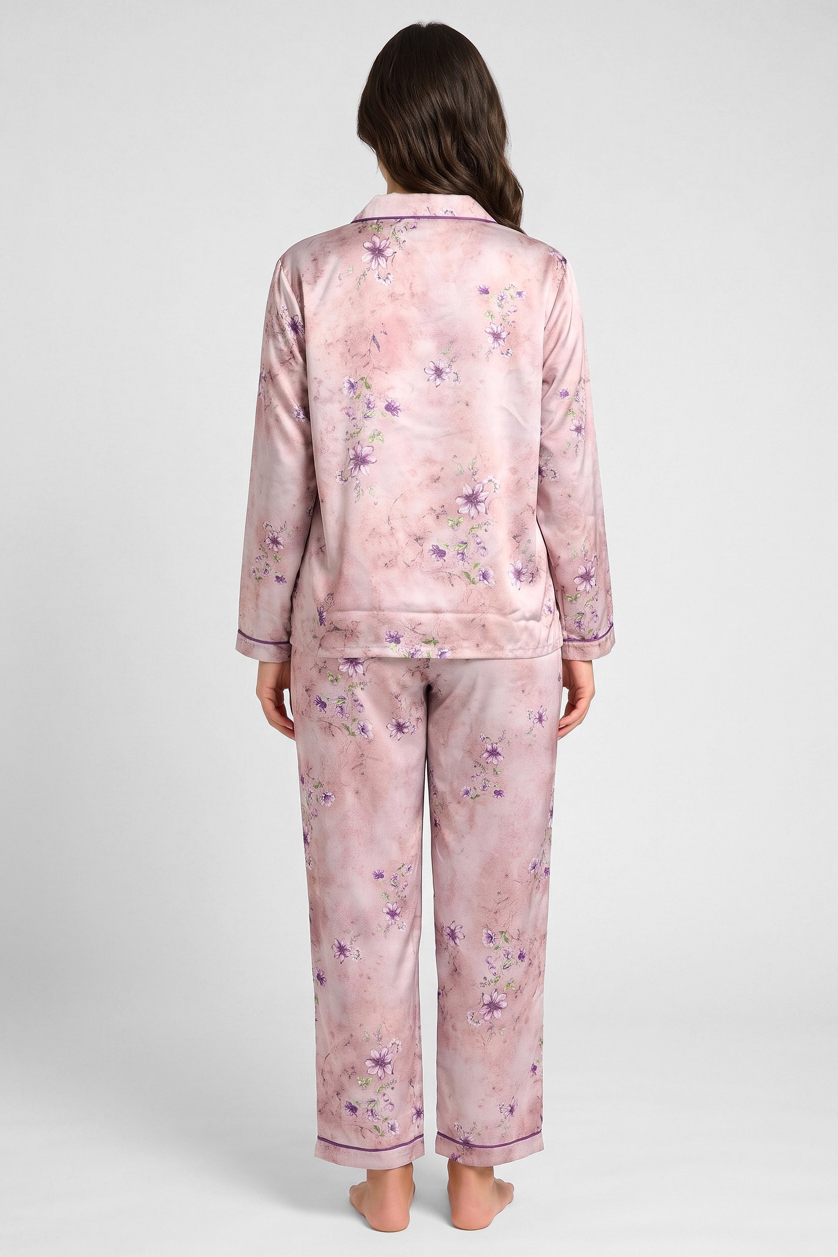 Women 2 Pieces Floral Print Long Sleeve Shirt And Pants Sleepwear Set, Multicolor