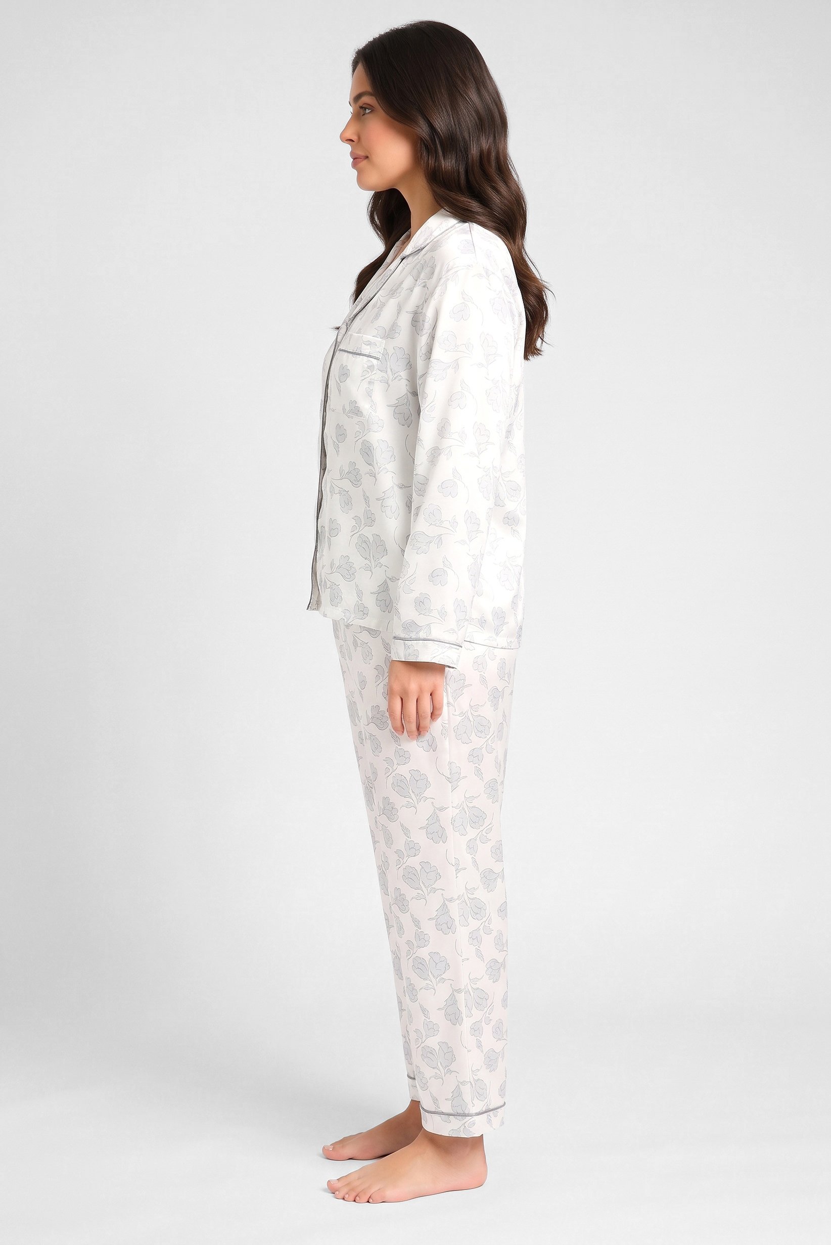Women 2 Pieces Allover Print Long Sleeve Shirt With Pants Sleepwear Set, Multicolor