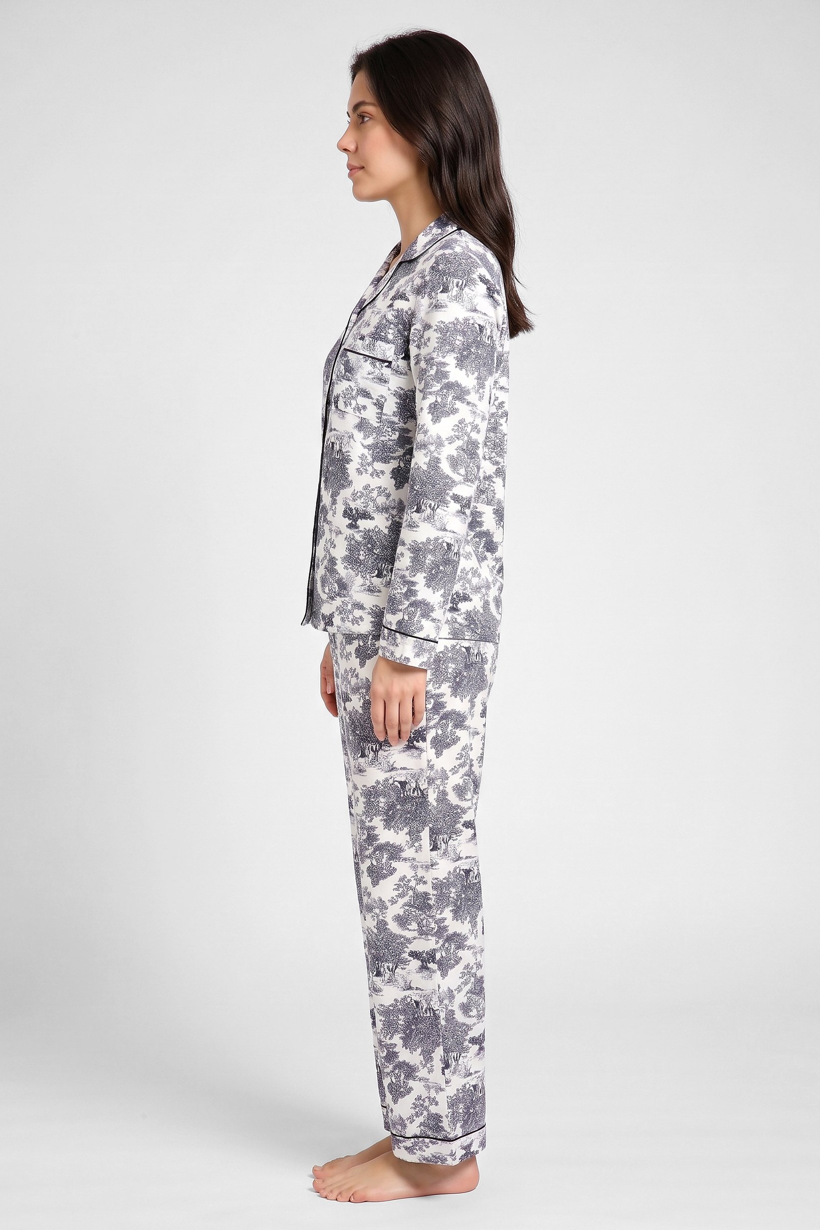 Women 2 Pieces Allover Print Long Sleeve Shirt And Pants Pyjama Set, Multicolor