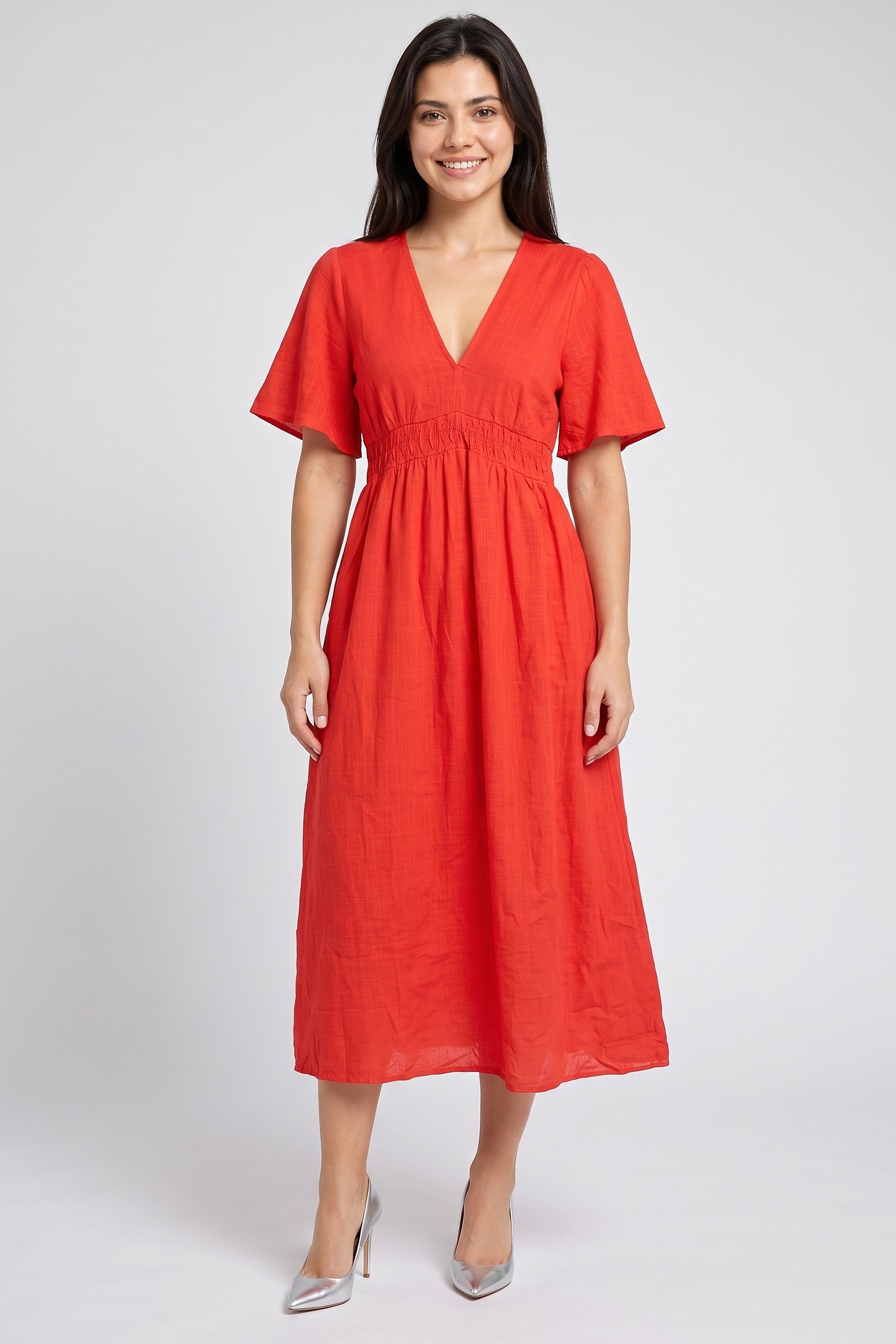 Women Solid Maxi Dress, Red