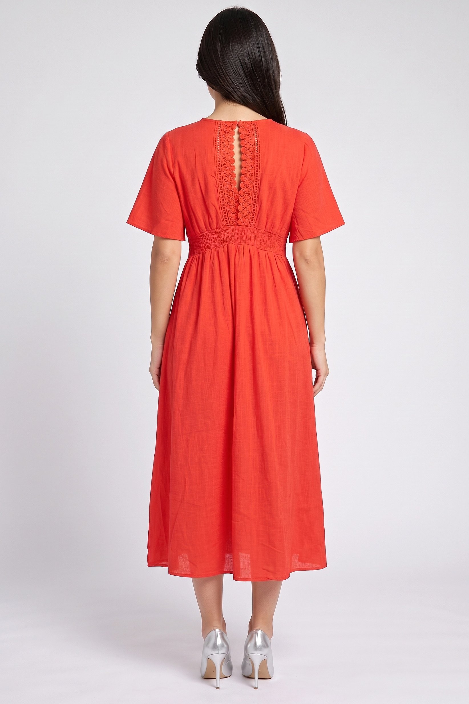 Women Solid Maxi Dress, Red