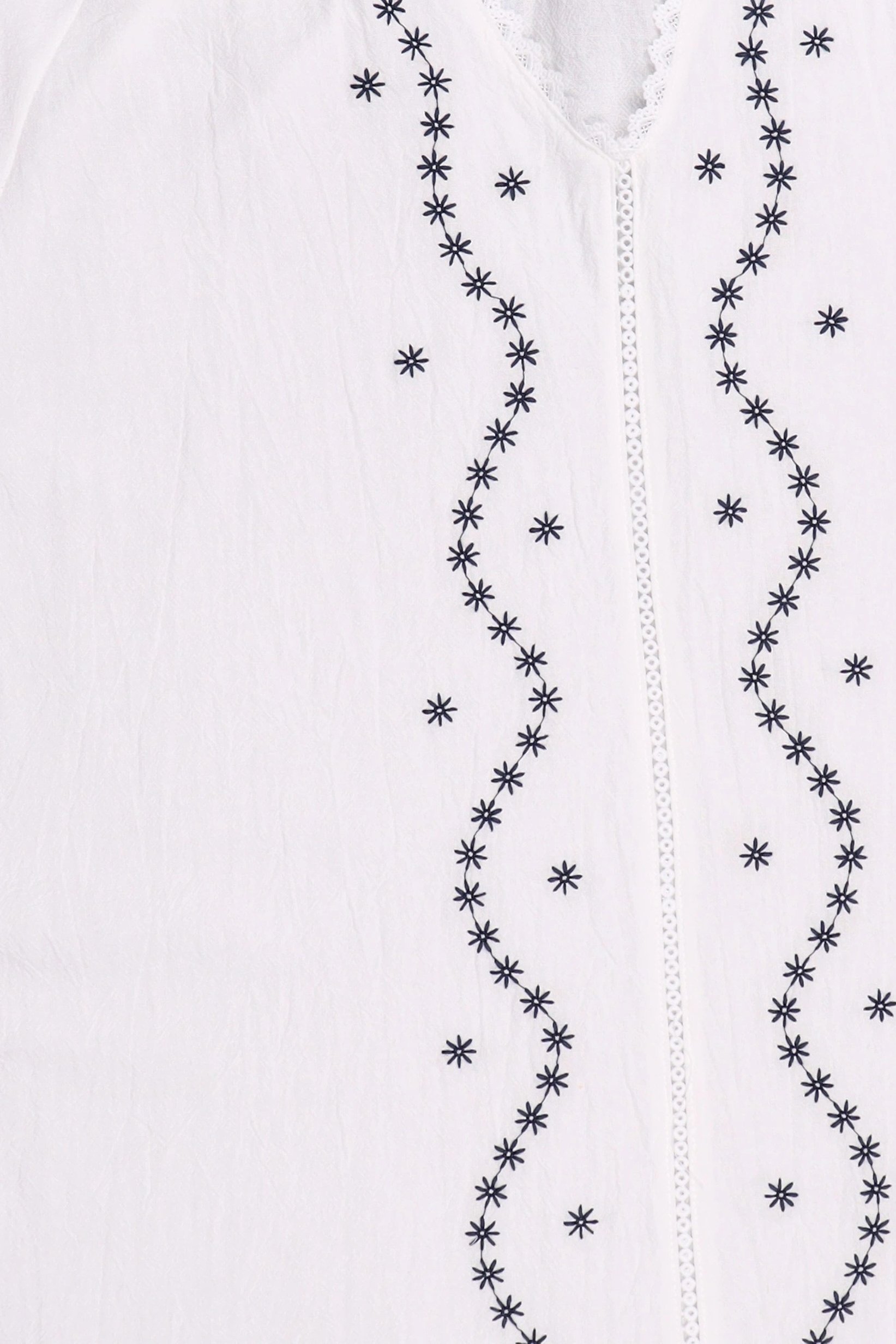 Women V-Neck Short Sleeve Embroidered Blouse, White