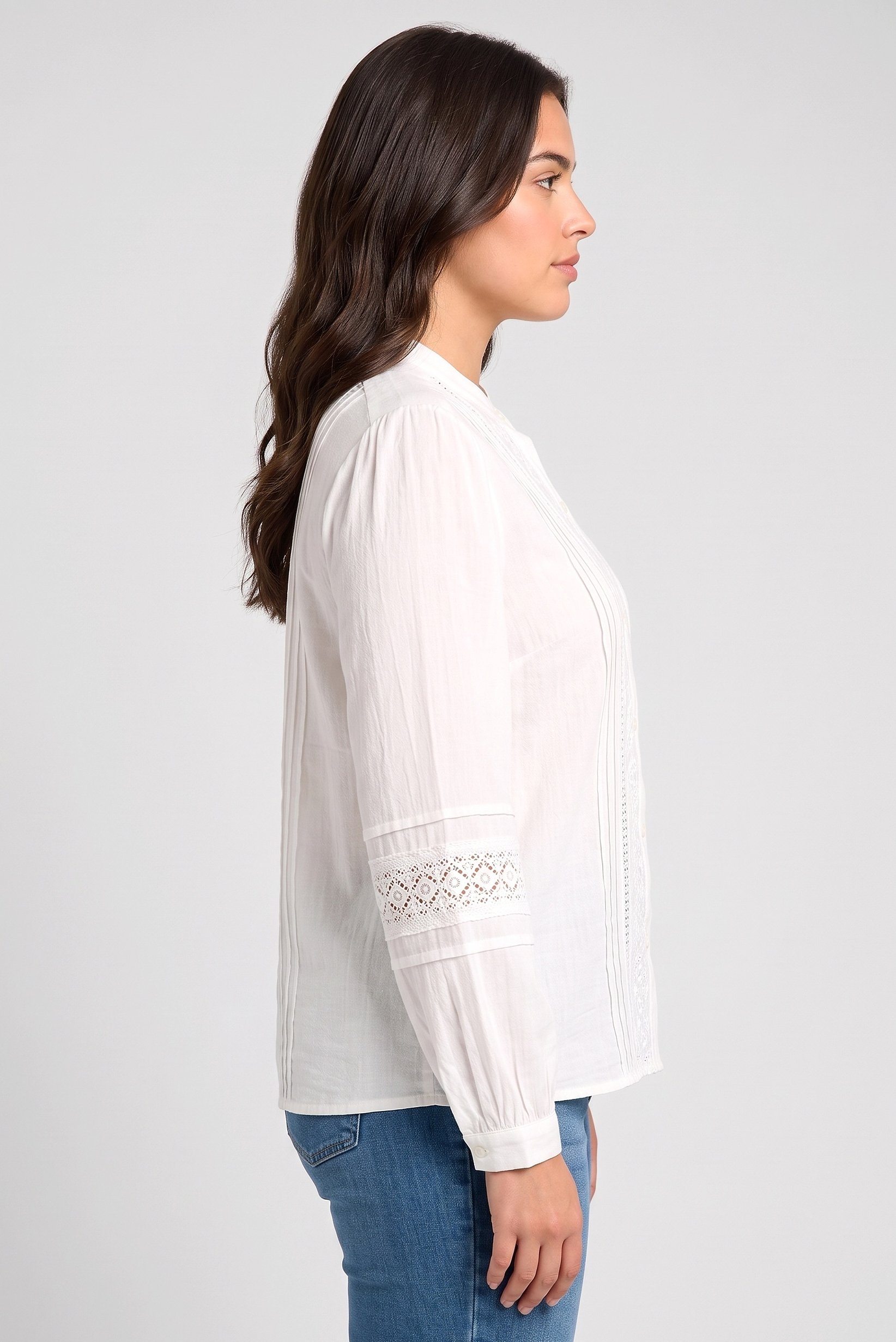 Women Crew Neck Embroidered Long Sleeve Shirt, White
