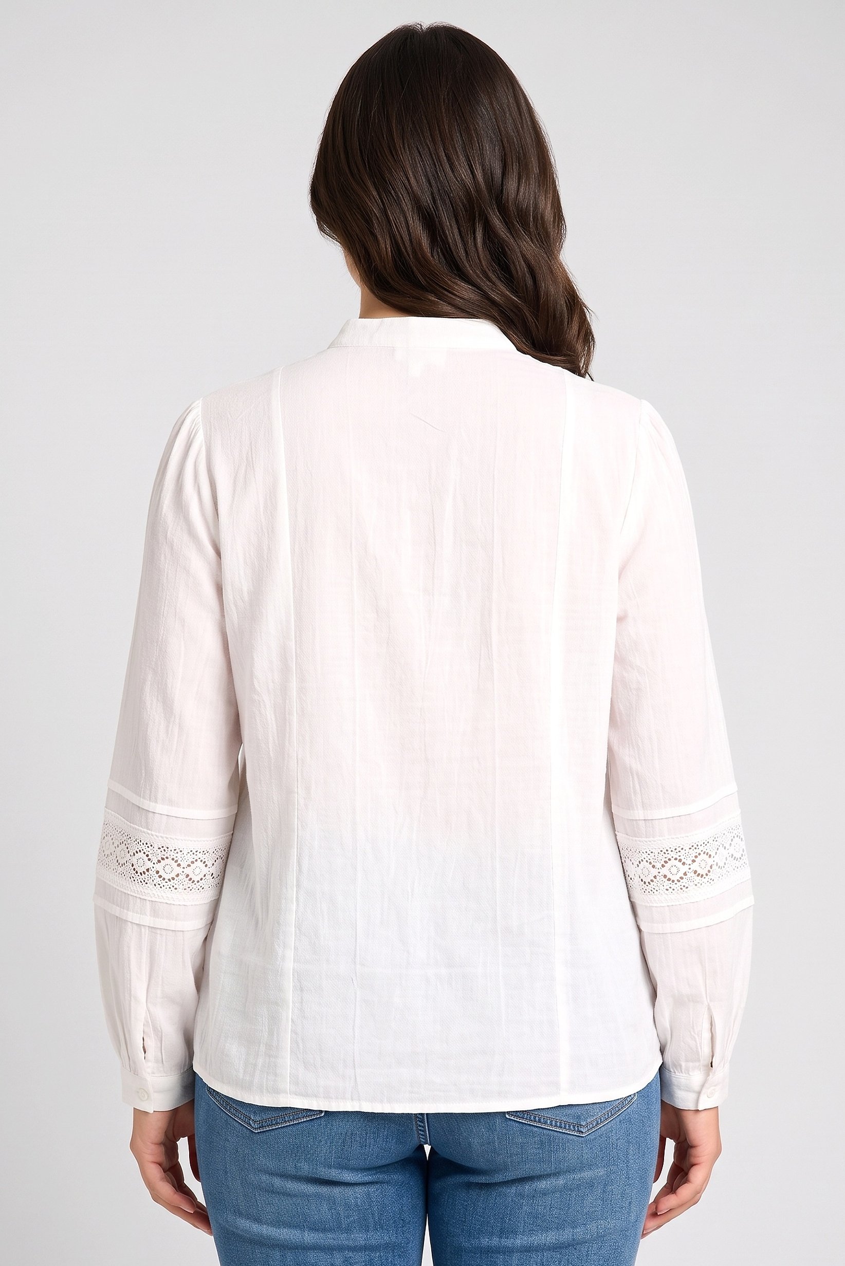 Women Crew Neck Embroidered Long Sleeve Shirt, White