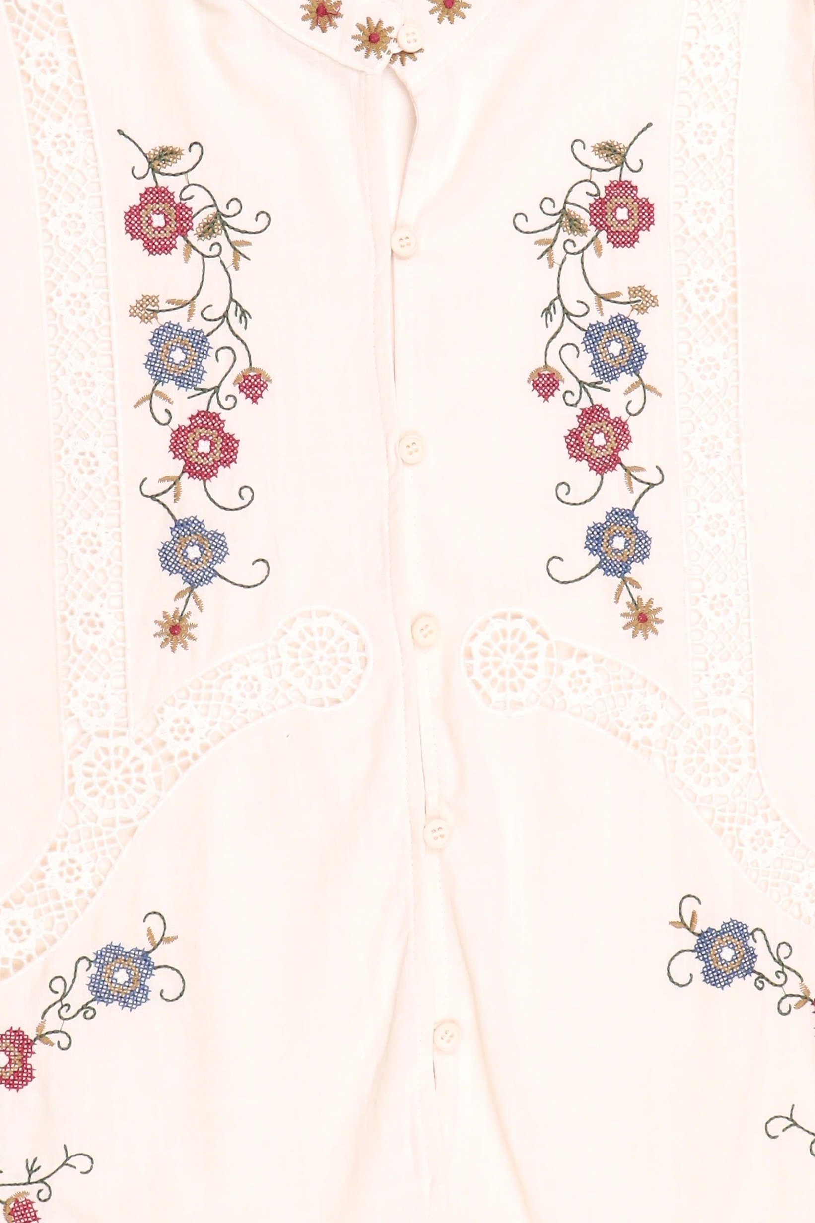 Women Mandarin Collar Long Sleeve Embroidered Blouse, Multicolor