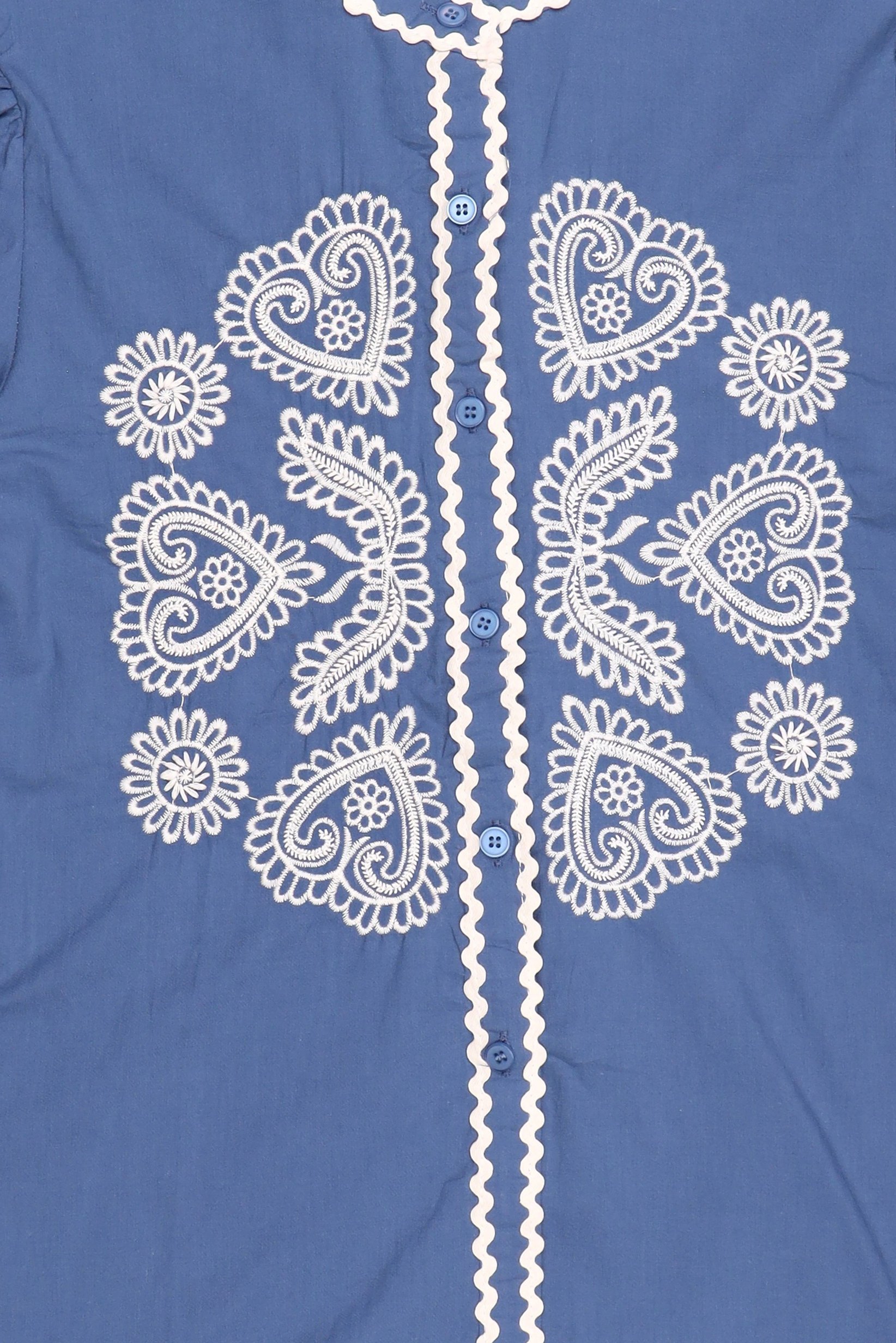 Women Crew Neck Embroidered Long Sleeve Shirt, Steel Blue