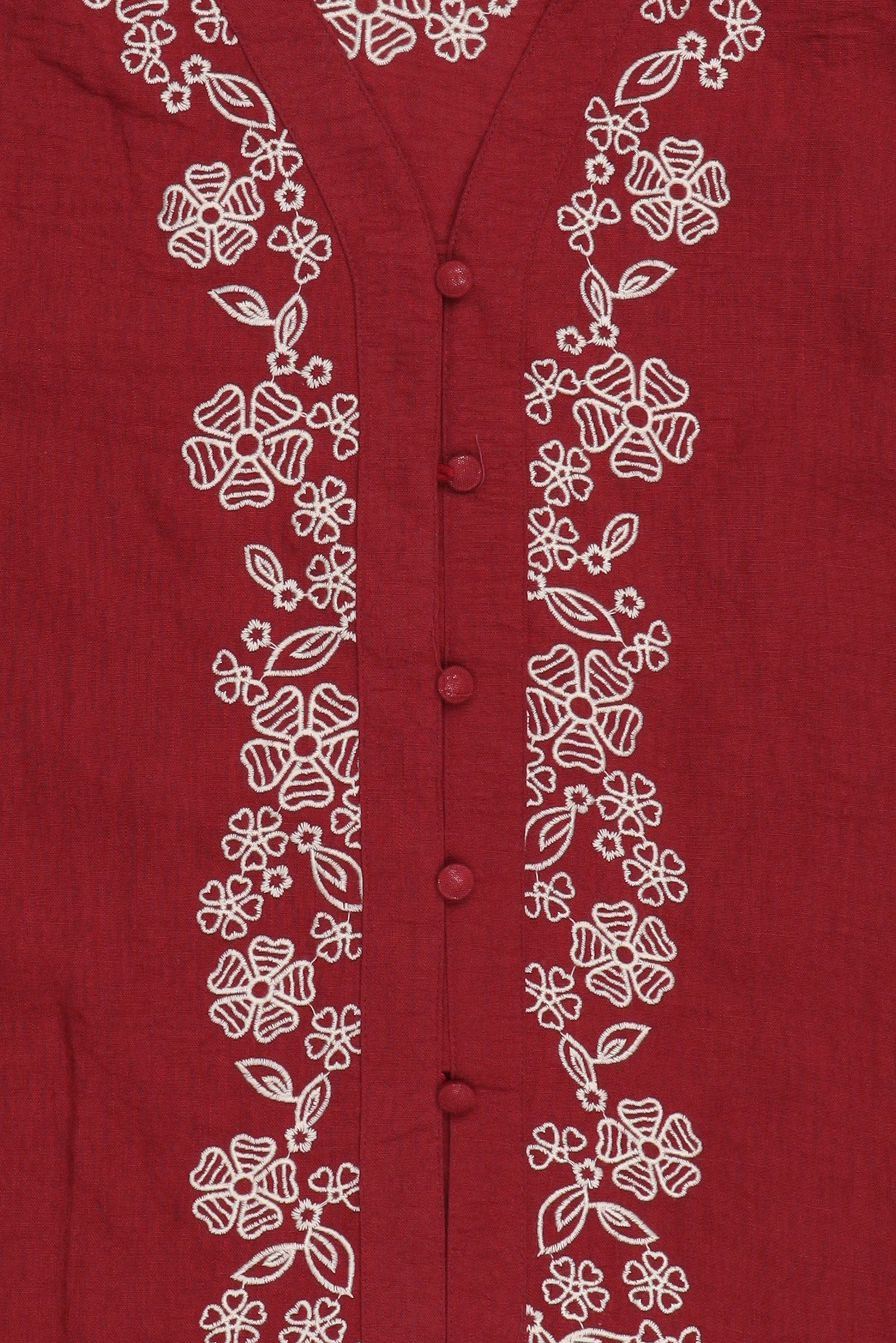 Women V-Neck Embroidered Long Sleeve Blouse, Maroon