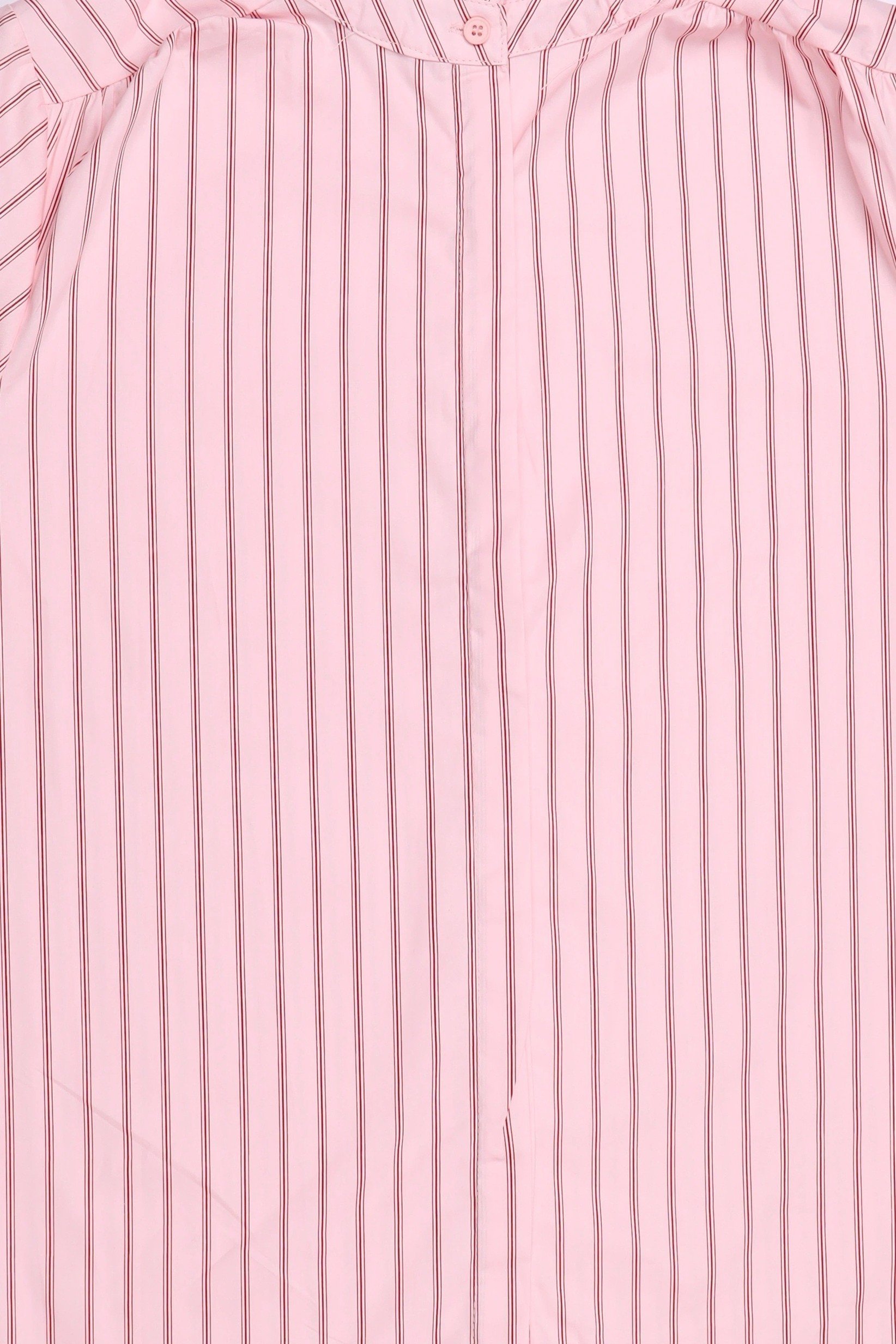 Women High Neck Long Sleeve Stripe Shirt, Pink
