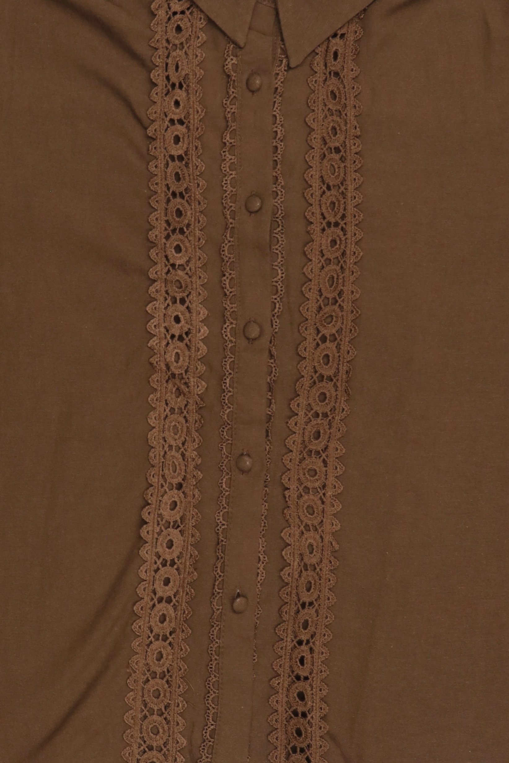 Women Pointed Collar Long Sleeve Embroidered Shirt, Dark Brown