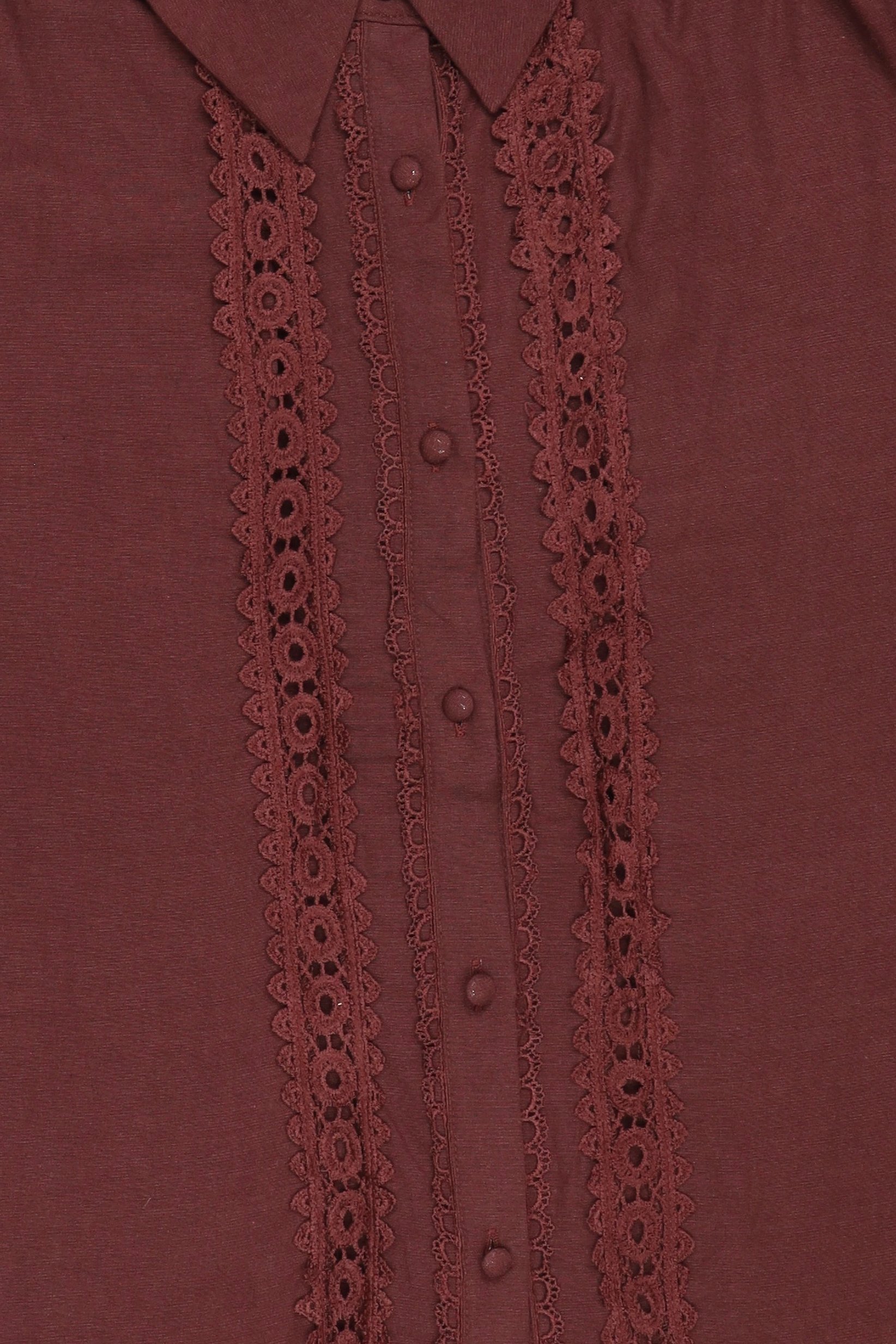 Women Pointed Collar Long Sleeve Embroidered Shirt, Dark Brown