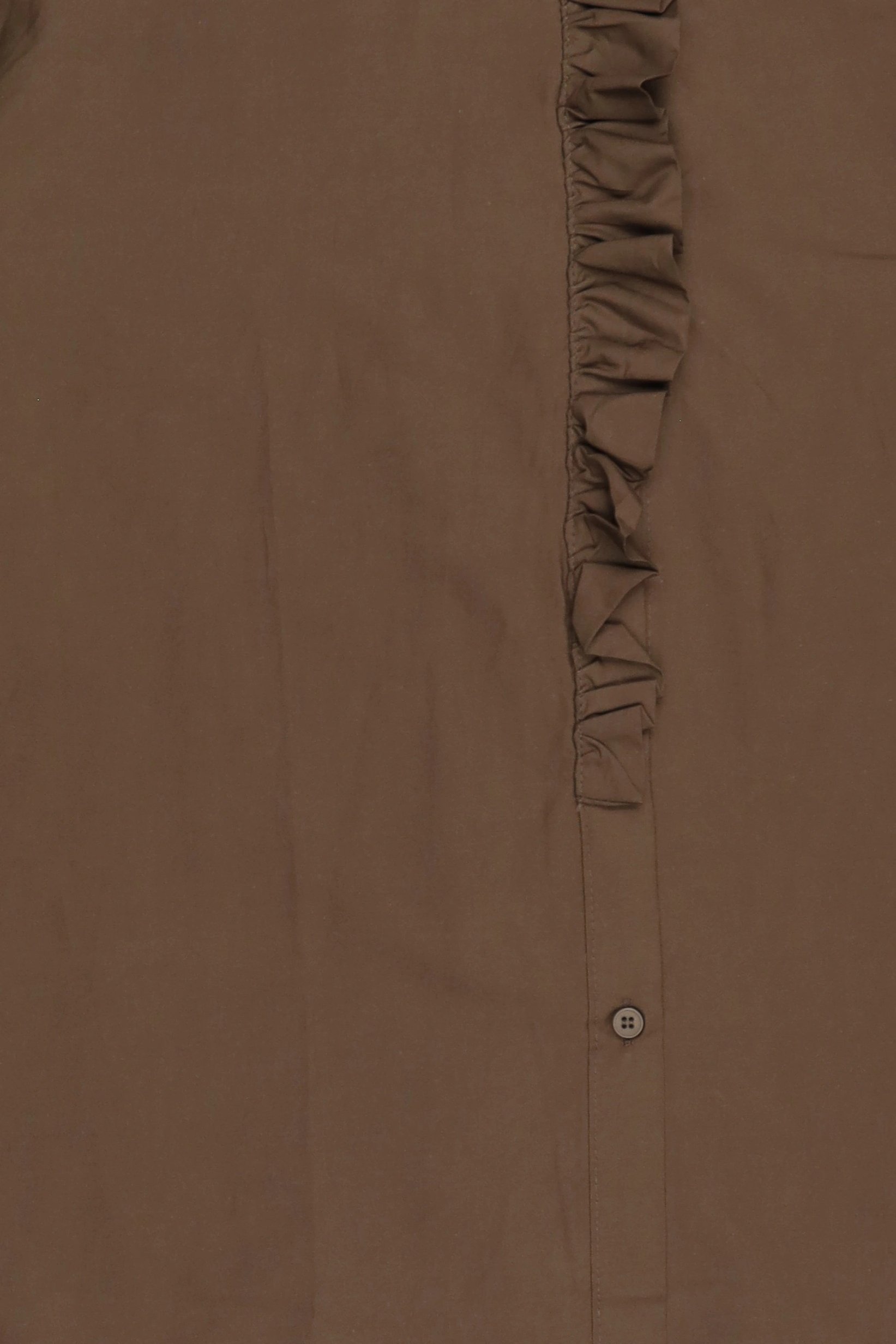 Women Ruffle Neck Long Sleeve Solid Blouse, Brown