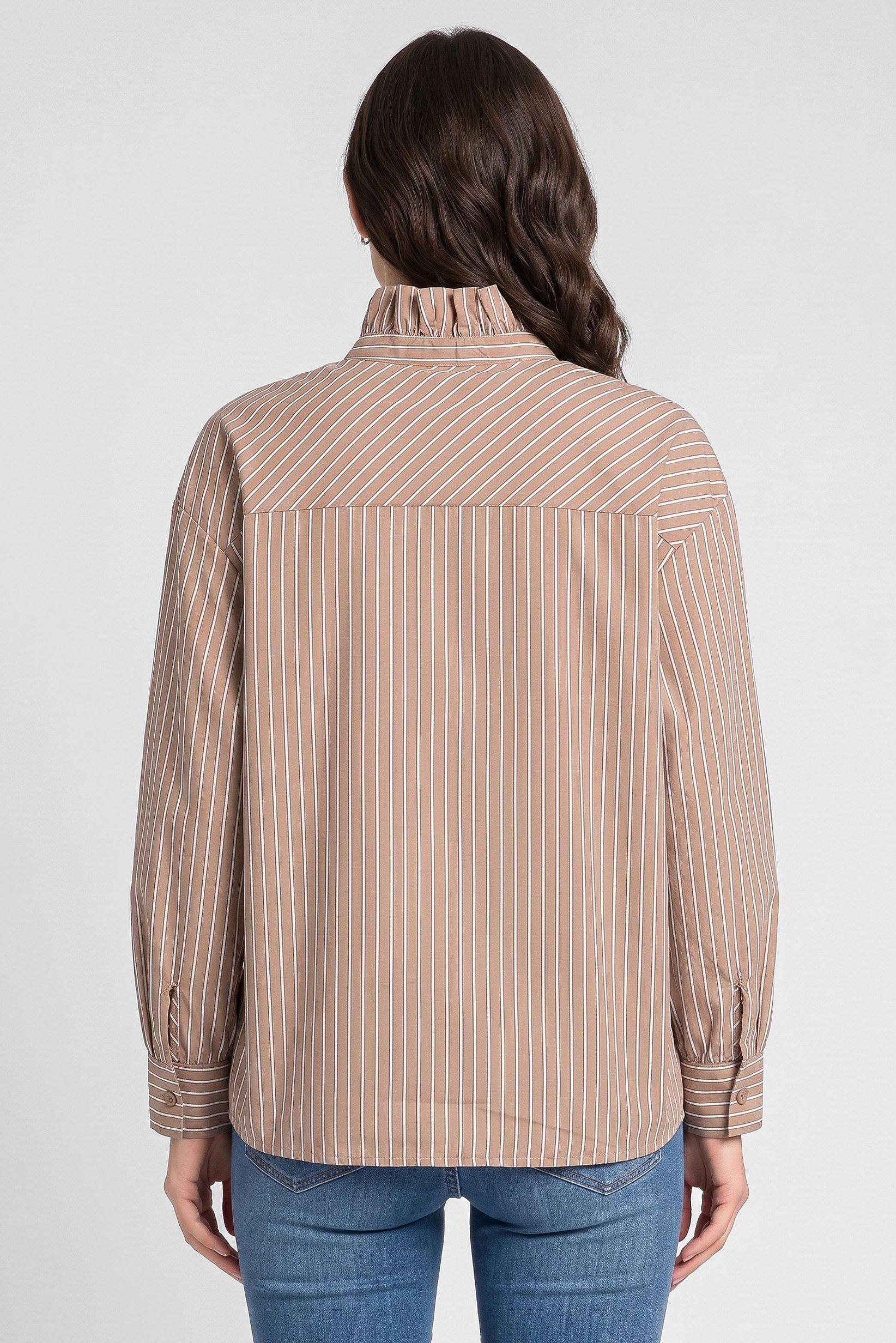 Women High Neck Long Sleeve Stripe Shirt, Multicolor