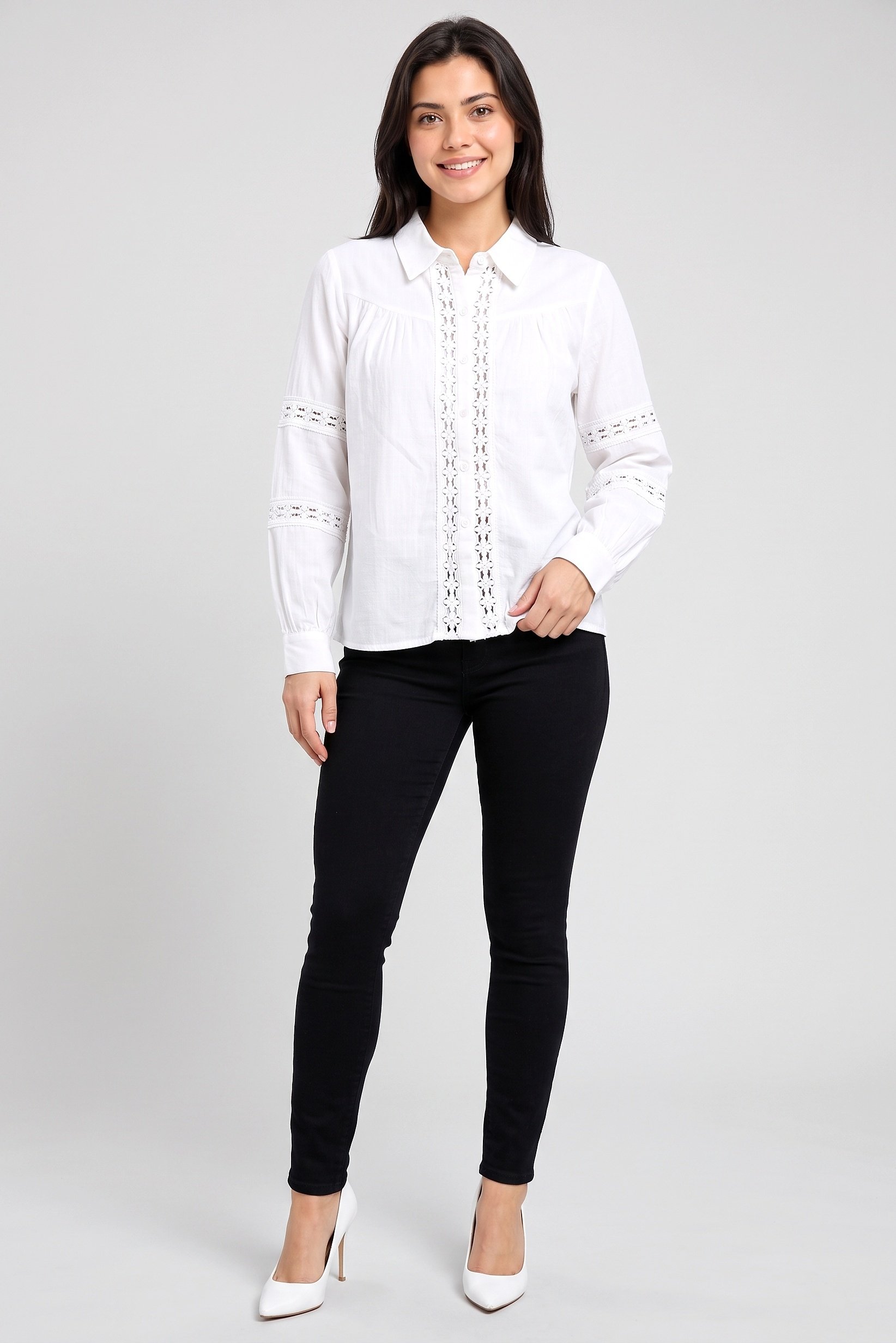 Women Regular Fit Long Sleeve Textured Shirt, White
